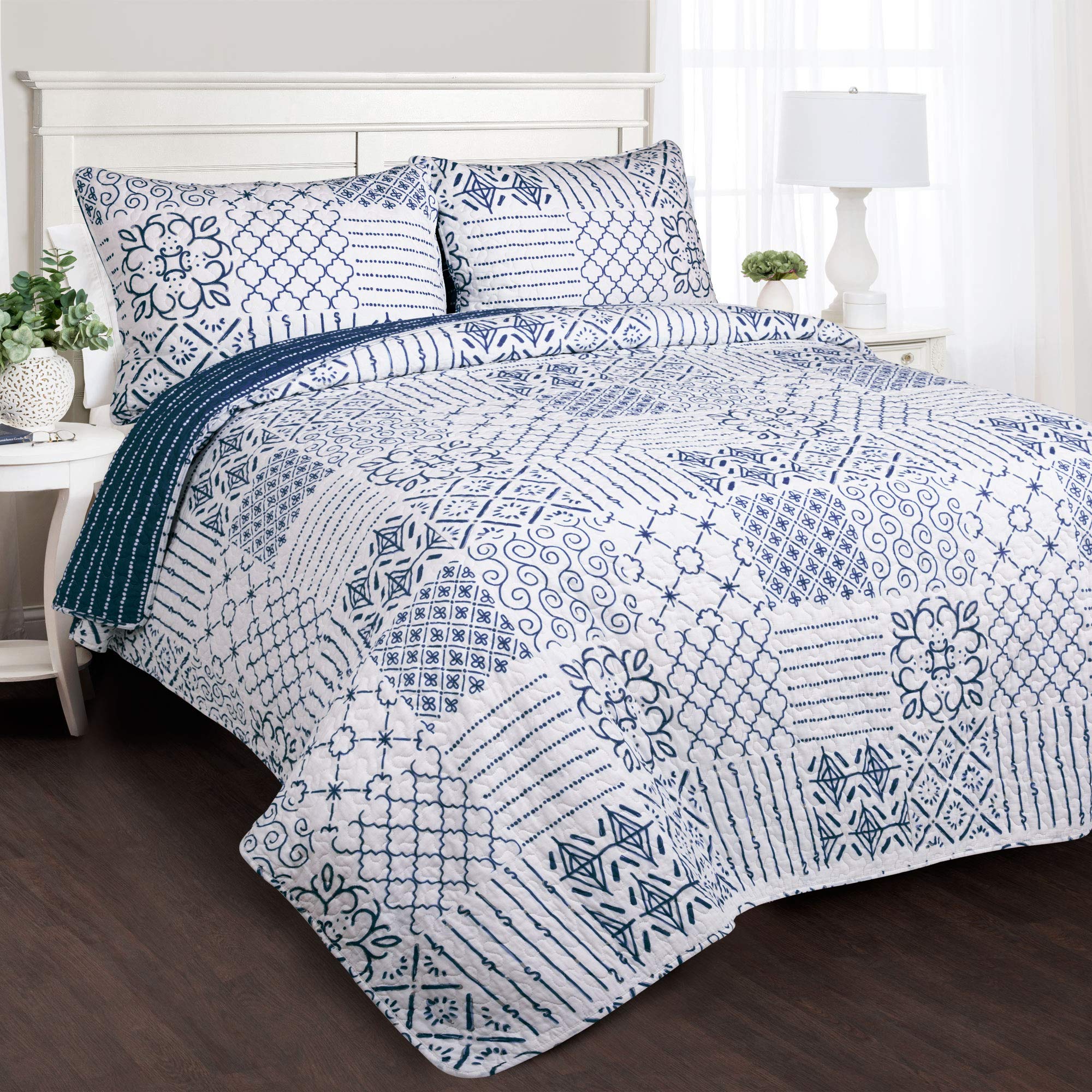 Lush Decor Reversible Blue Quilt Set - Full Queen for Cozy Bedroom