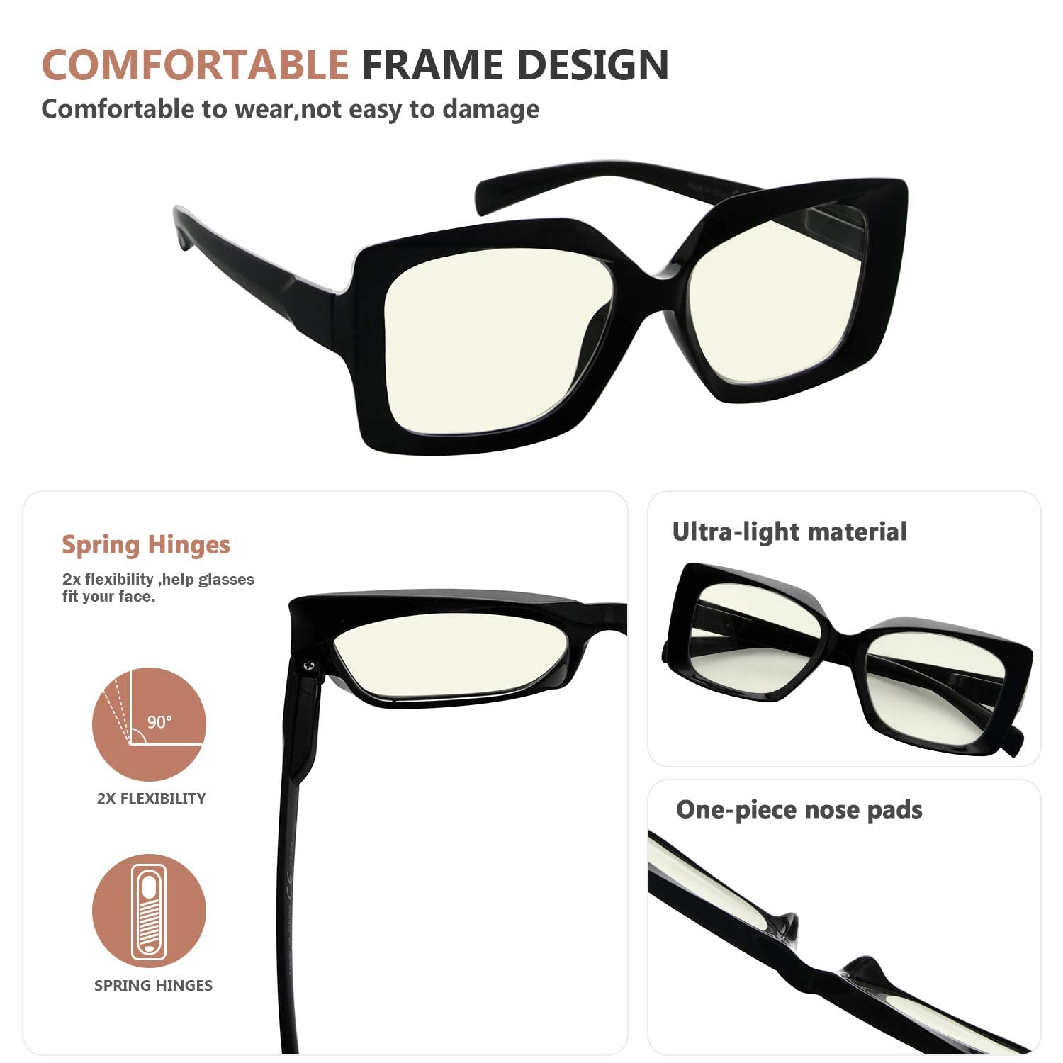 Blue Light Blocking Reading Glasses for Women - Square Computer Readers +2.00 Strength, Anti-Glare & UV Protection for Digital Eye Strain Relief | Perfect for Office Work, Screen Time & Reading eBooks