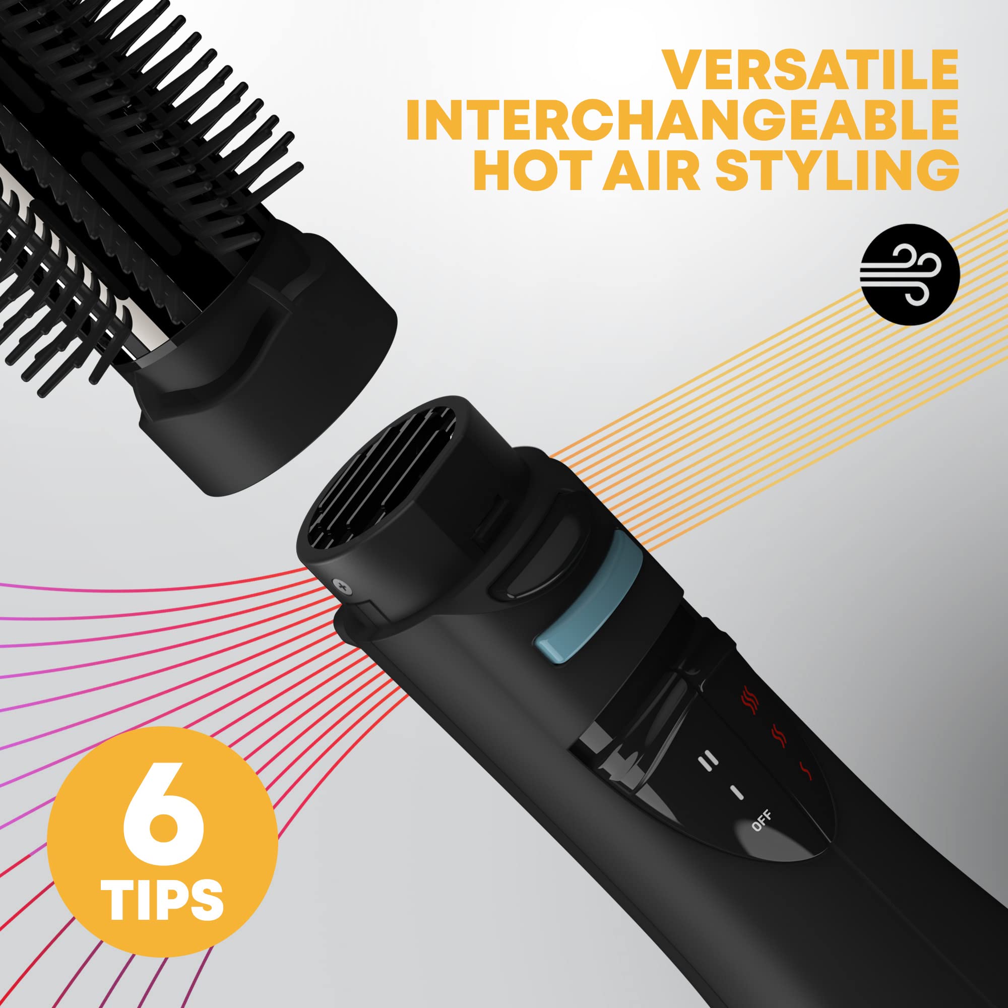 Revamp Progloss Airstyle 6-in-1 Hot Air Multi Styler Hair Dryer Brush - Ceramic Barrel with Progloss Oils for Frizz-Free Shine - Auto-Off & 9' Swivel Cord - Perfect for Wet or Dry Hair Styling at Home, Salon, or Travel