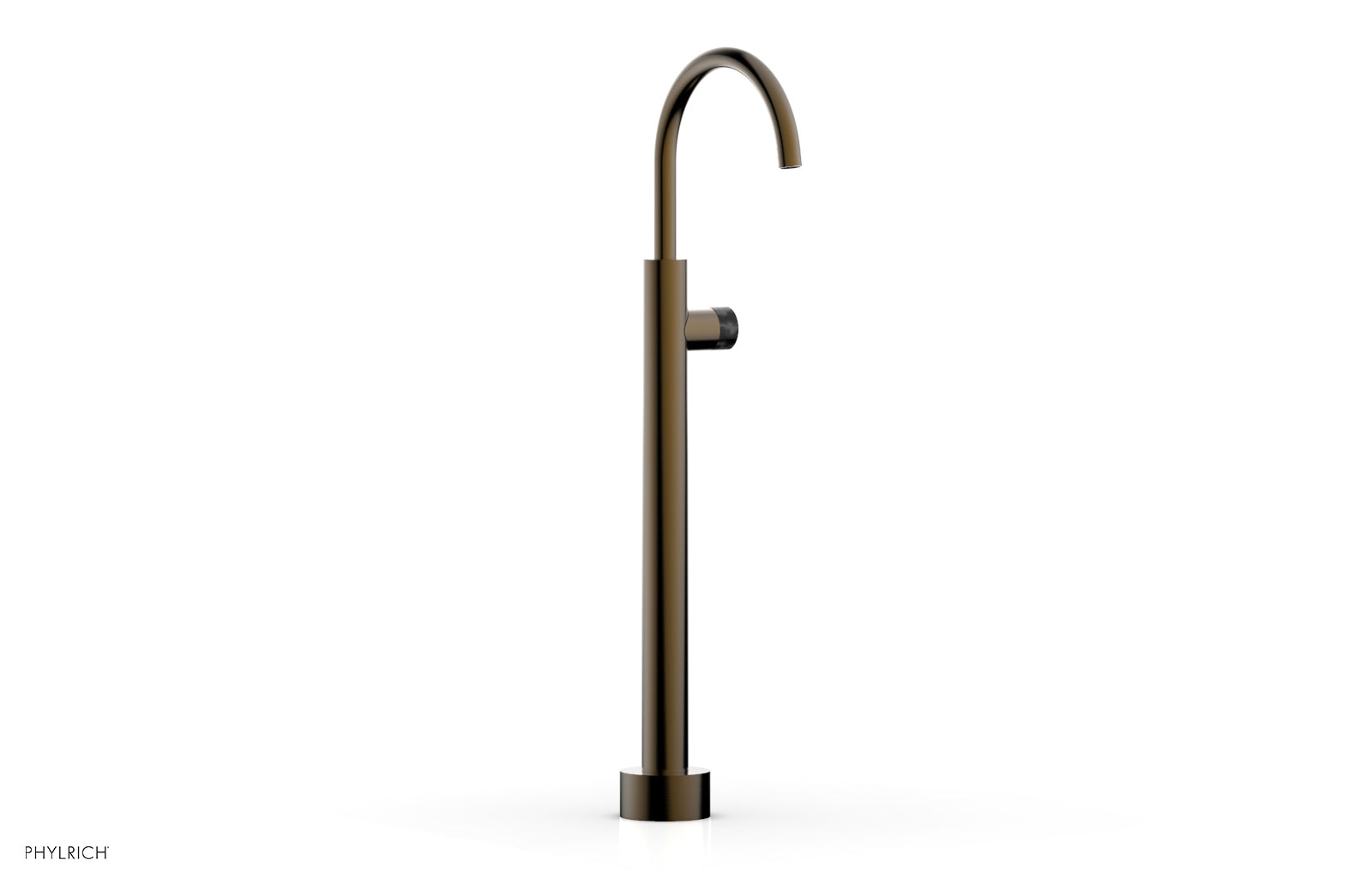 BASIC II Low Floor Mount Tub Filler with Black Marble Handle - Model 230 47 04 | Modern Bathroom Faucet for Freestanding Tubs & Luxury Spa Settings