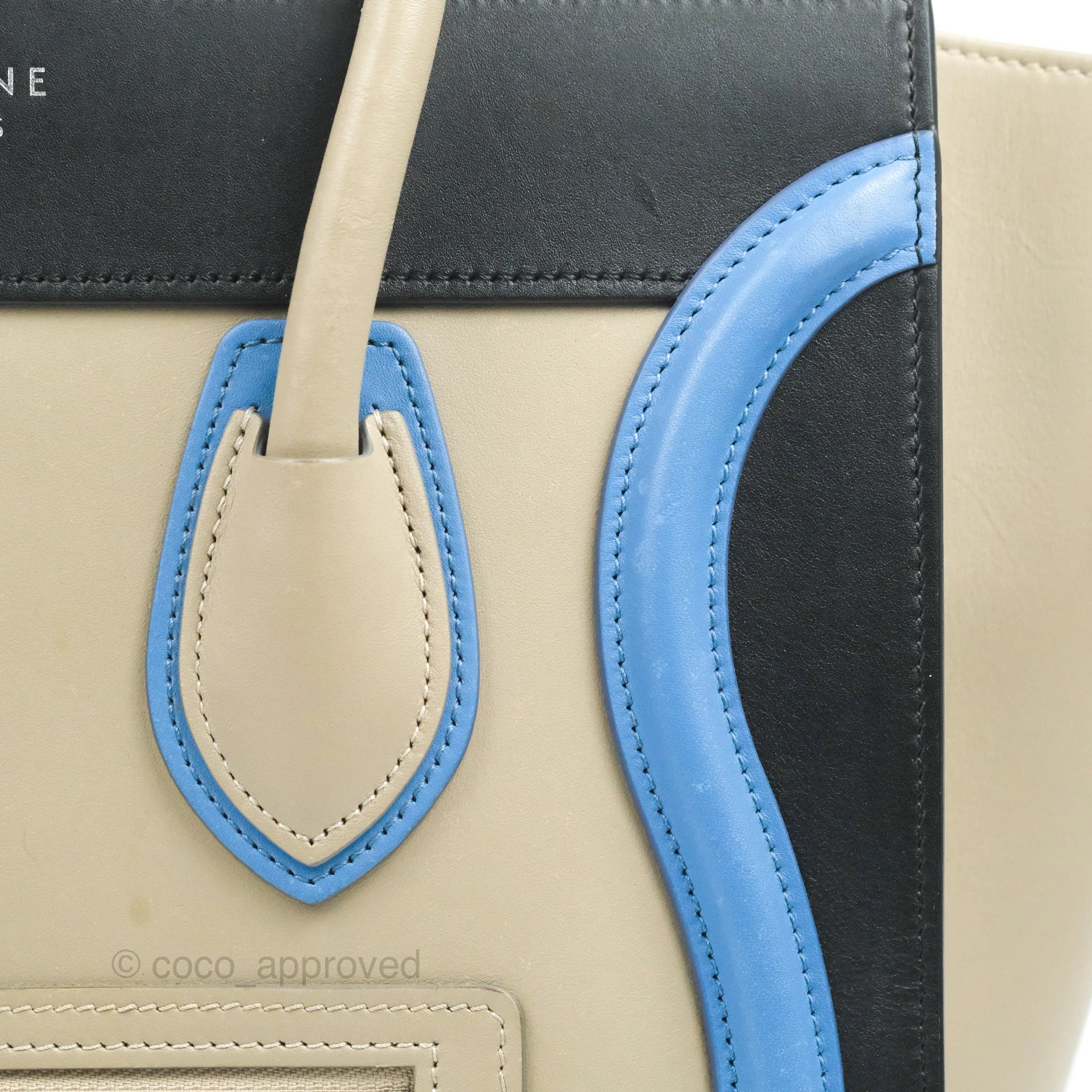 Celine Micro Luggage Bag in Taupe, Blue & Black Calfskin Leather - Perfect for Work, Travel & Everyday Luxury Handbag