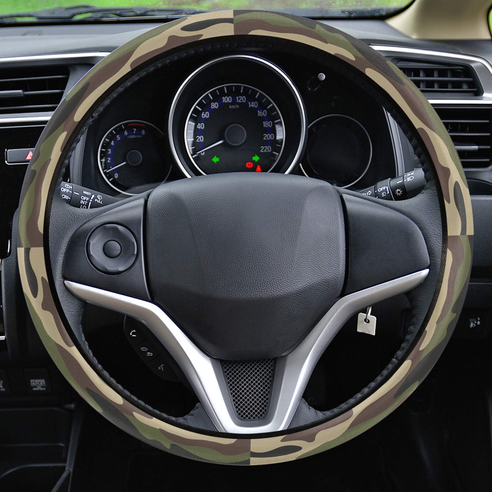 **Universal 15-inch Camo Steering Wheel Cover for Women & Men - Quick Release, Geometric Texture, Non-Slip Protector for Cars, Trucks & Autos - Perfect for Daily Commute & Road Trips**