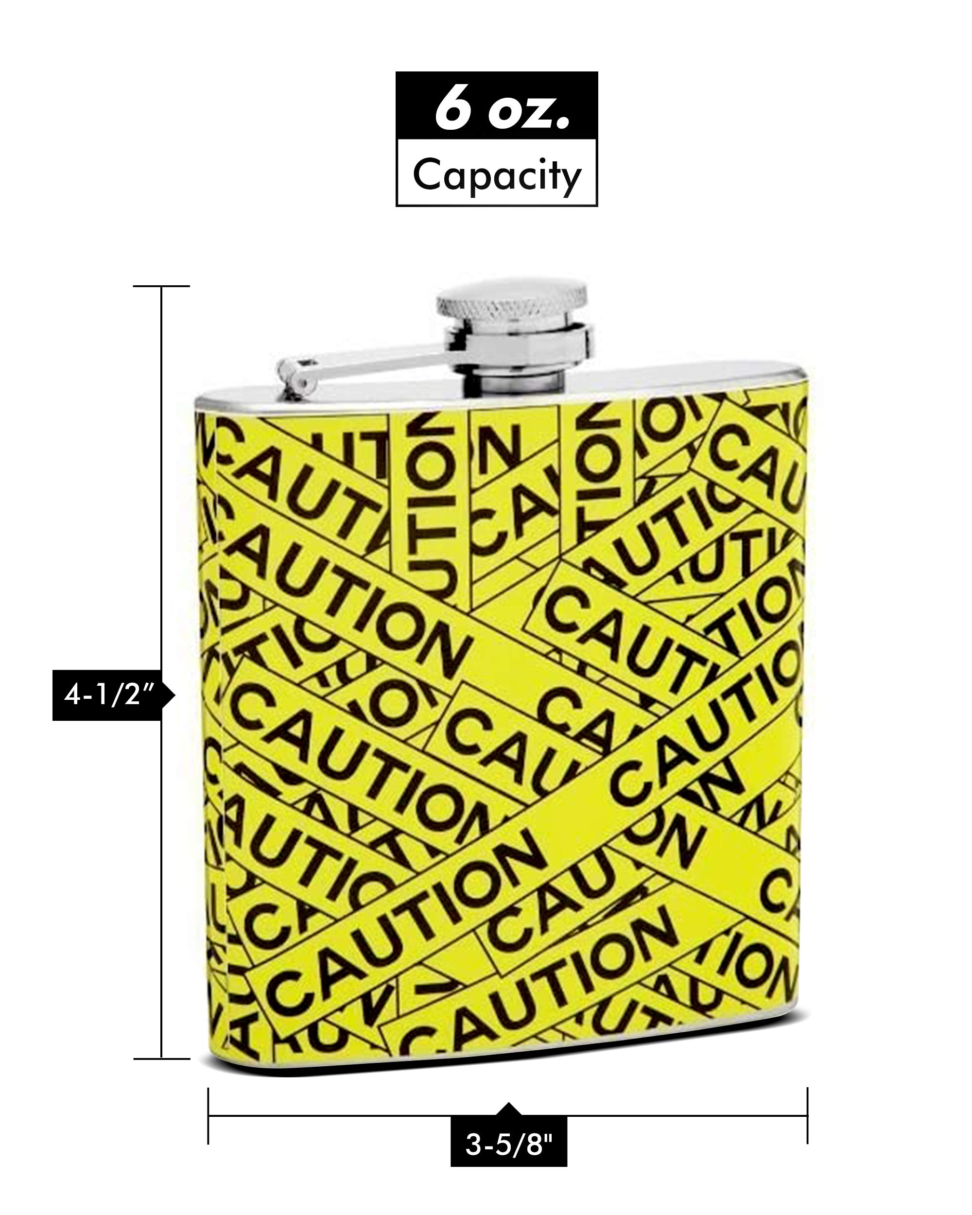 Premium 6 oz Top Shelf Hip Flask with Caution Tape Design - Perfect for Outdoor Adventures, Camping, Parties & Gifts