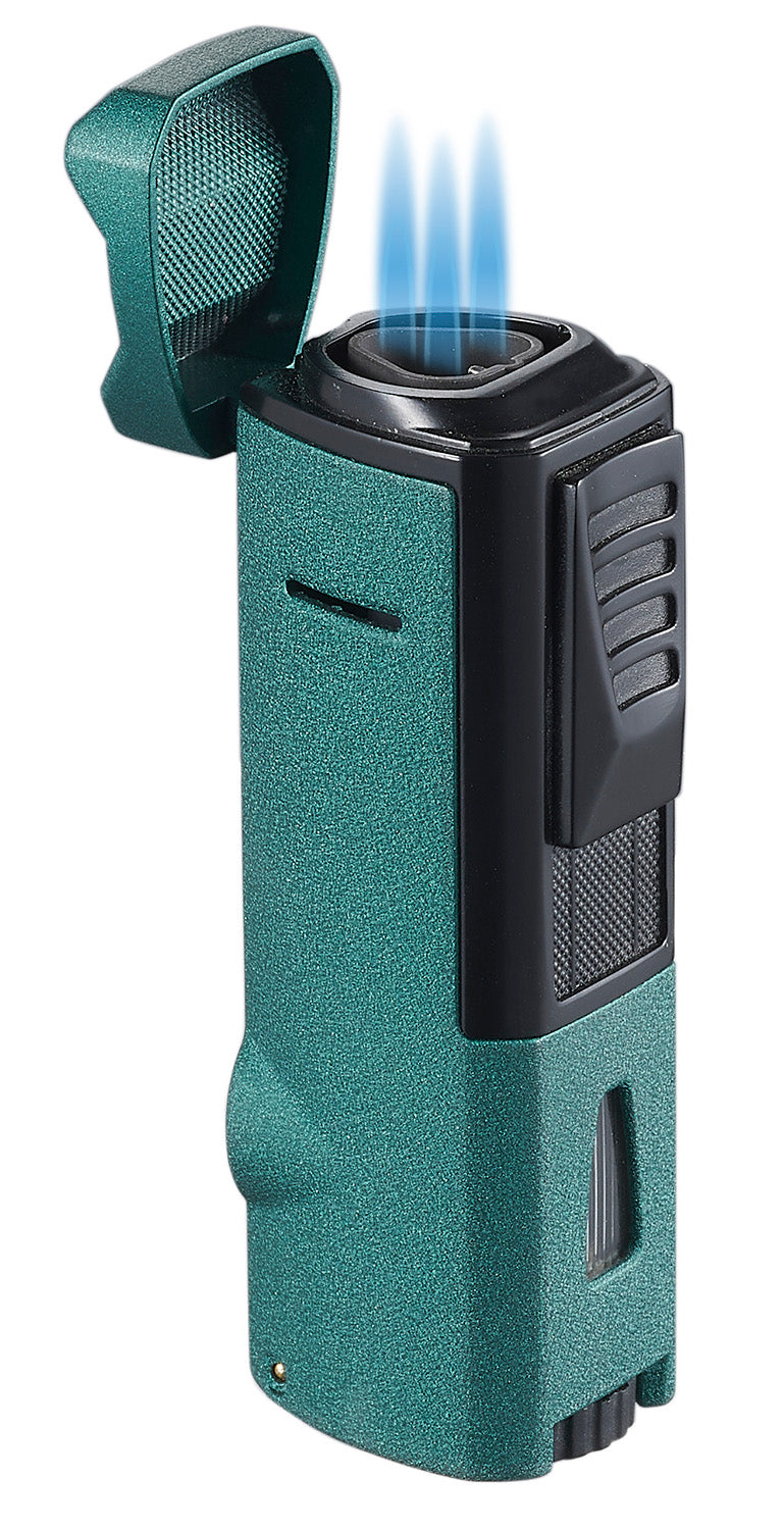 Visol Colonel Triple Flame Torch Lighter - Windproof Butane Lighter for Cigars, Candles & Outdoor Use (Green) - Perfect for Camping, BBQ & Survival Kits