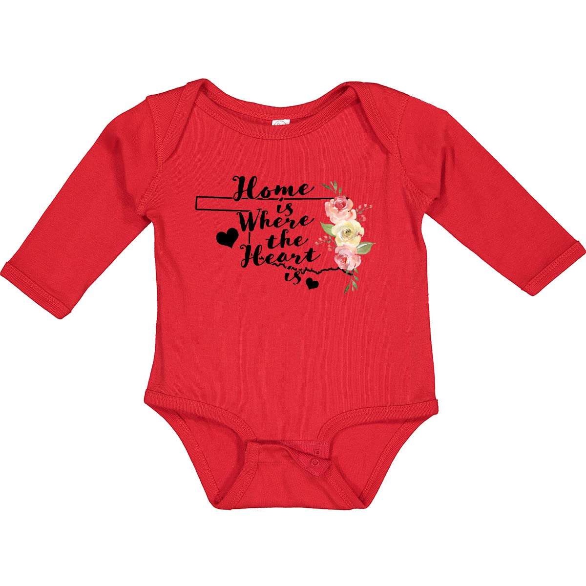 Inktastic Oklahoma Home is Where The Heart is Long Sleeve Baby Bodysuit - Soft Cotton Infant Onesie for Boys & Girls - Perfect for Family Photos, Holidays & Everyday Wear