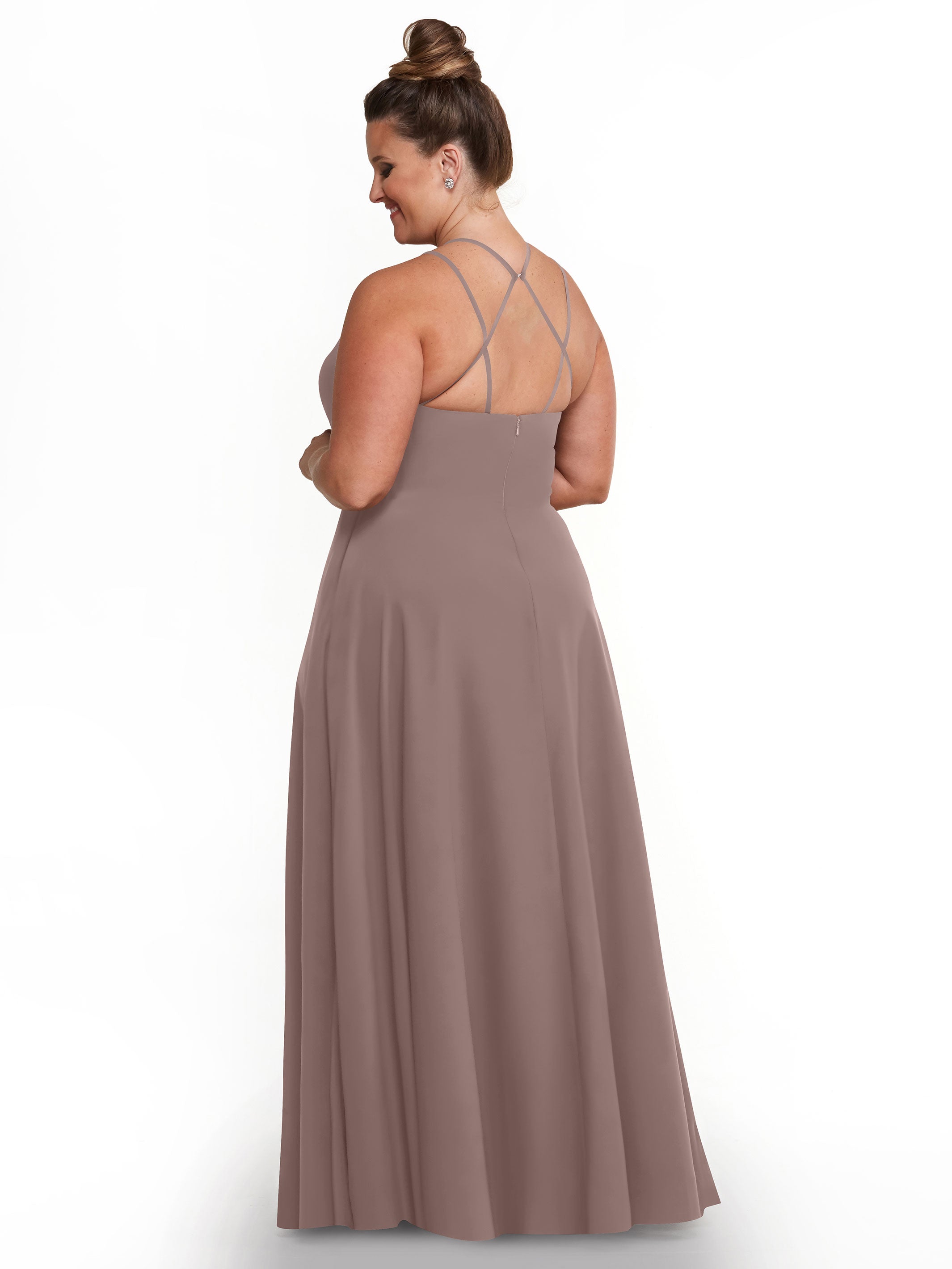 Elegant 83006 Stretch Chiffon A-Line Bridesmaid Dress with Halter Neckline - Perfect for Weddings, Formal Events & Special Occasions