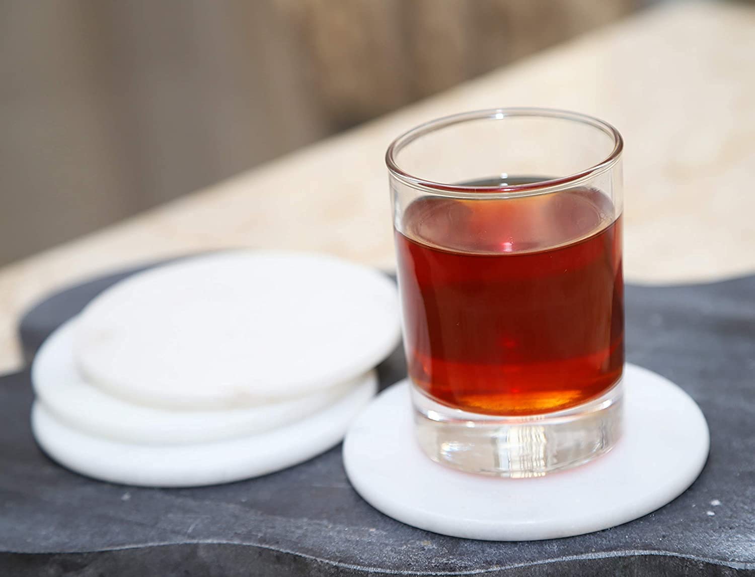 Premium White Marble Drink Coasters Set of 4 - Heat Resistant for Hot & Cold Beverages, Elegant Table Decor for Coffee, Tea, Cocktails - Perfect for Home, Office, and Restaurant Use