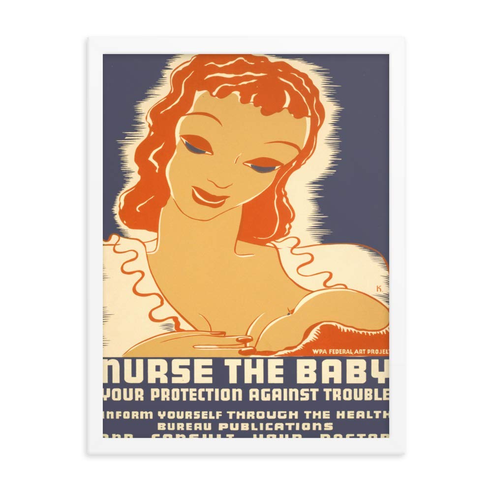 Vintage Breastfeeding Poster 0142 - 18x24 Framed Art Print on Enhanced Matte Paper with White Frame - Perfect for Nursery, Baby Room, or Breastfeeding Support Office Decor