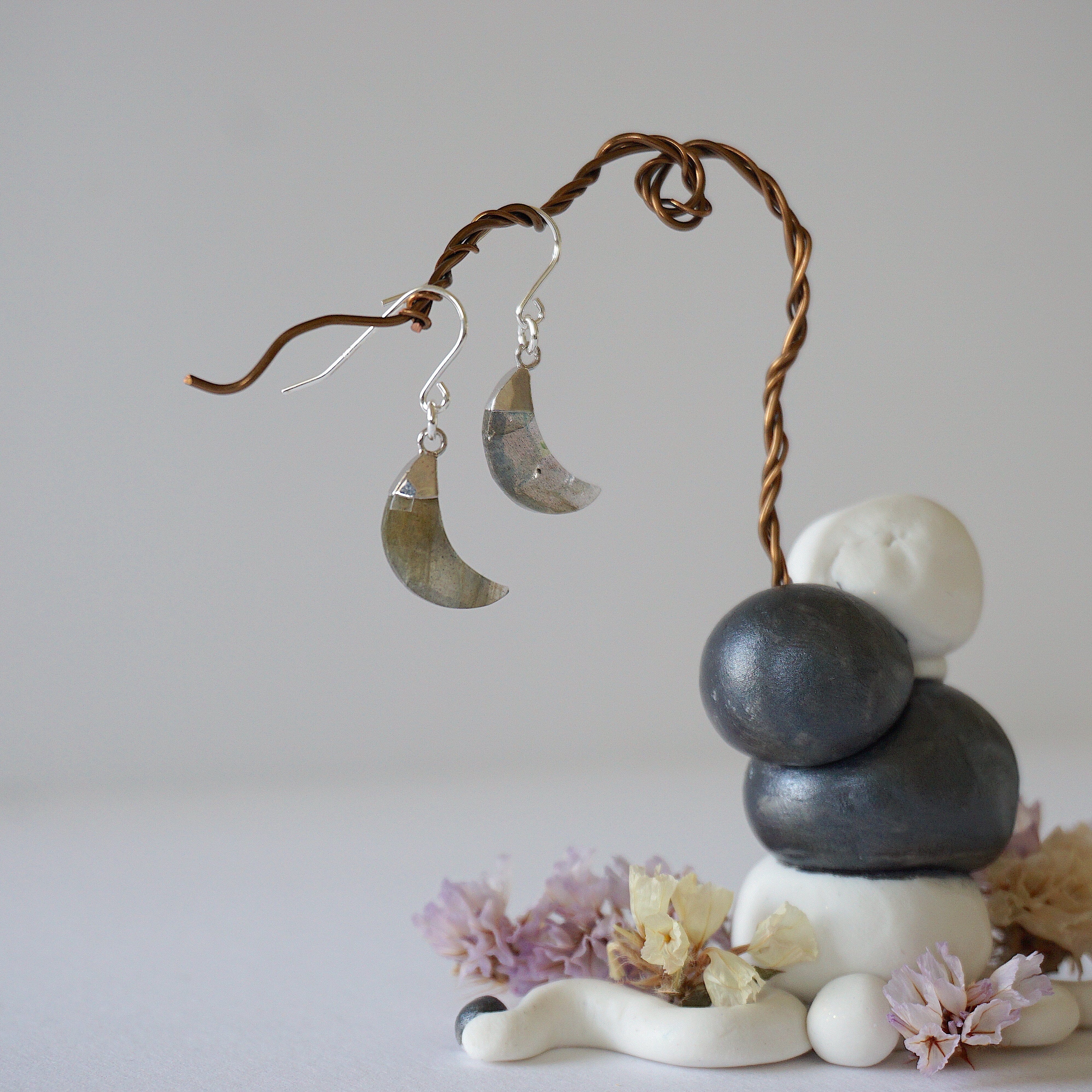 Labradorite Moon Drop Earrings - Sterling Silver Dangle Earrings for Women - Perfect for Evening Parties, Weddings & Special Occasions