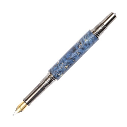 Lanier Pens Art Deco Fountain Pen - Black Titanium & 22kt Gold Trim - Blue Maple Burl Wood Luxury Writing Instrument for Calligraphy, Business Signatures & Collectors