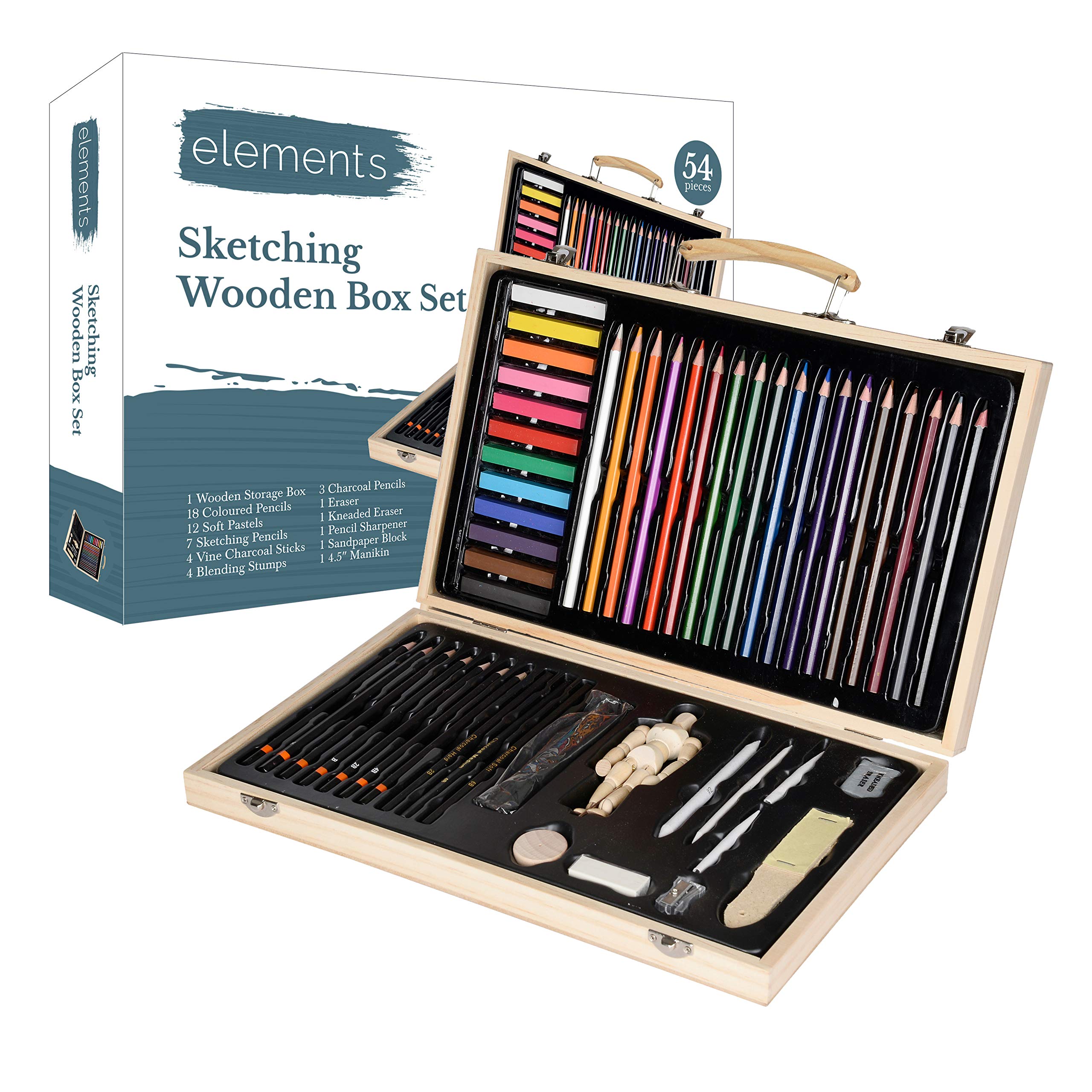 Professional Wooden Art Set with Mannequin - 120+ Drawing & Sketching Supplies for Artists, Adults & Kids | Perfect for Coloring, Painting & Sketching | Ideal for Home, Studio & Classroom Use