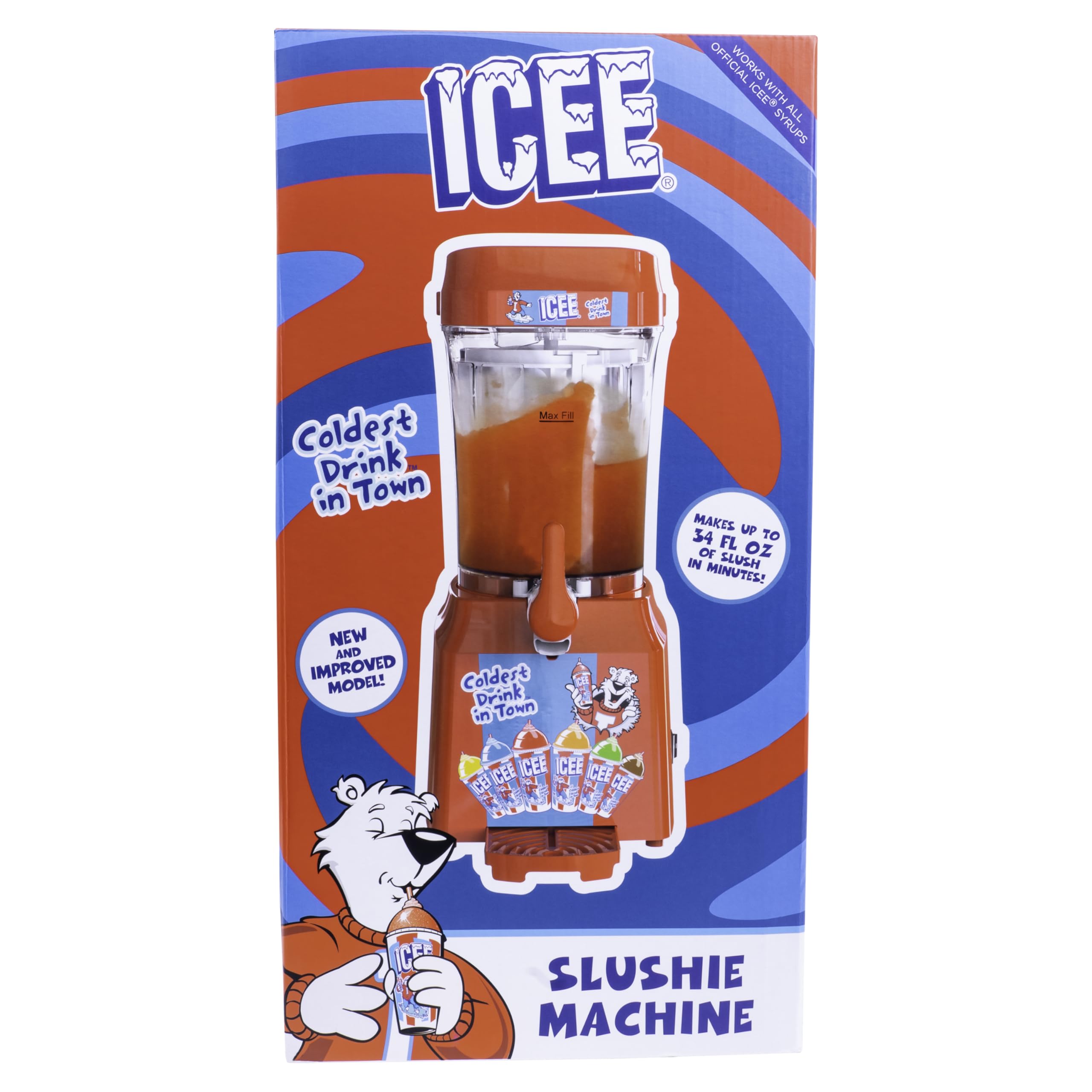ICEE Home Countertop Slushie Maker Machine with 4-Pack Syrups, 20 Paper Cups & Straws - Make 34oz Frozen Slushies (Official ICEE Brand) - Perfect for Parties, Summer Treats & Family Fun