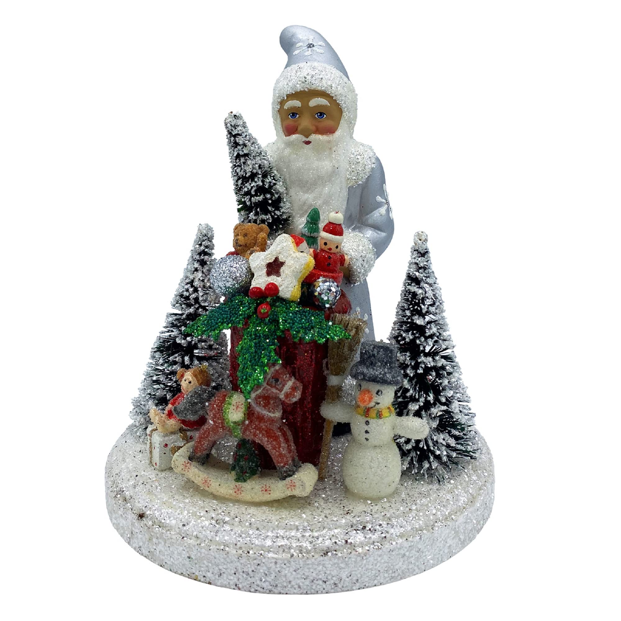 19-21 Schaller Paper Mache Santa Candy Container with Silver Coat & Gifts - Holiday Party Favors, Christmas Decor, Gift Box for Festive Celebrations
