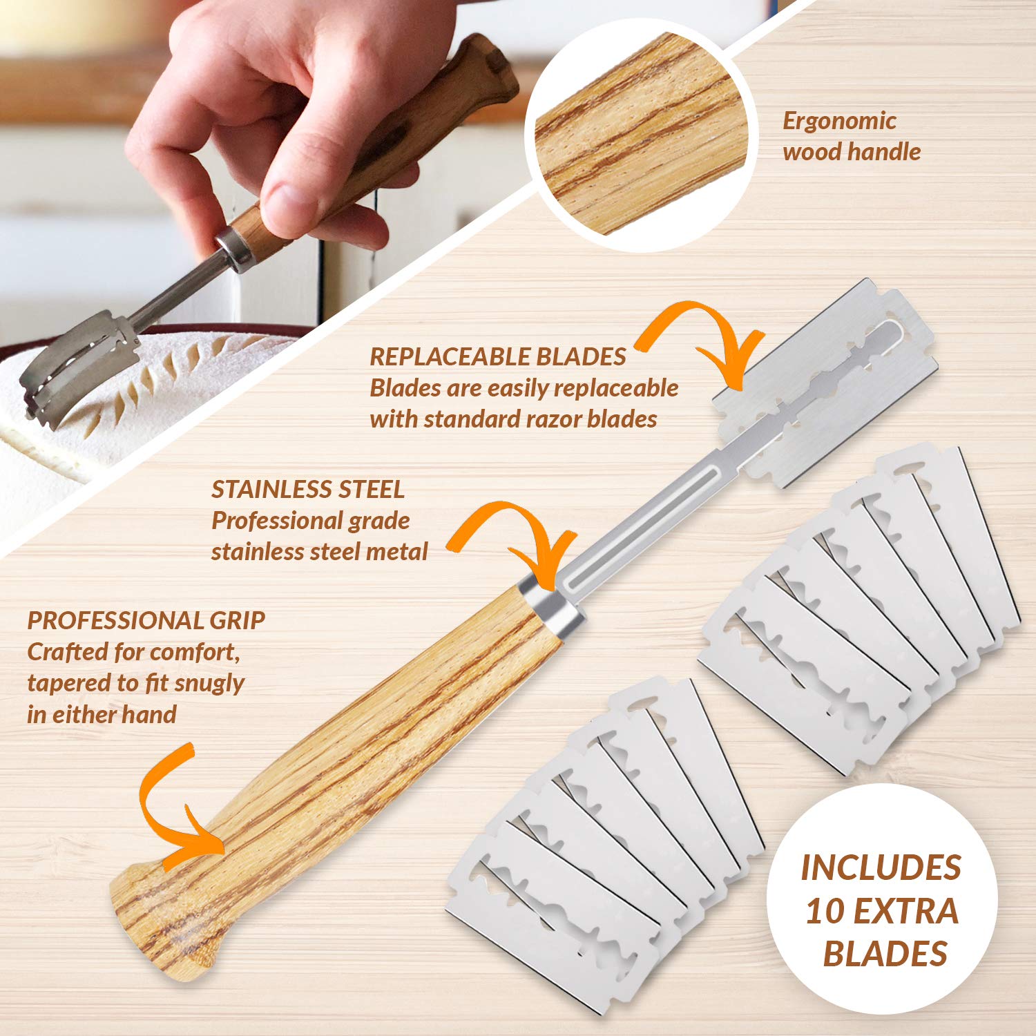 Bread Bosses Professional Bread Lame Scoring Tool - Stainless Steel Razor Blade for Sourdough Bread Baking, Dough Slashing & Artisan Loaf Design - Perfect Gift for Bakers & Bread Making Enthusiasts - Ideal for Home Baking, Professional Kitchens & Culinary Gifts