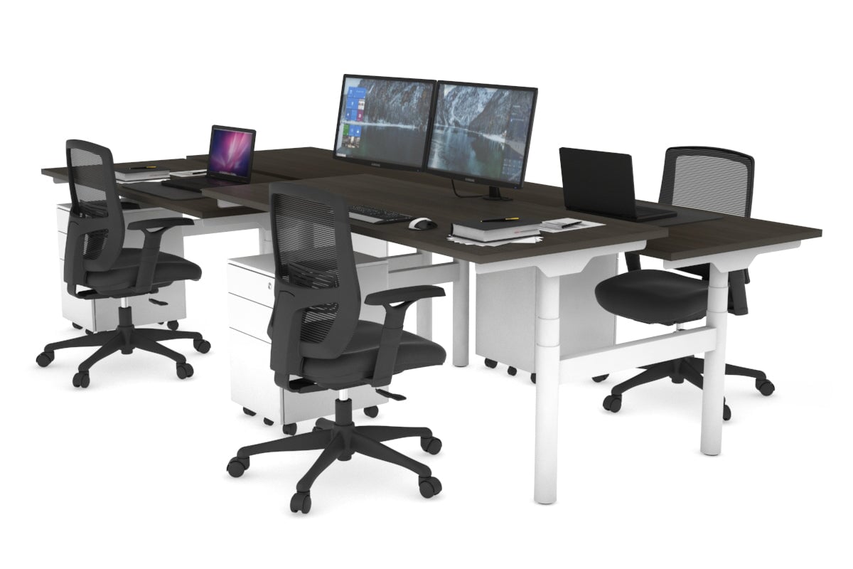 Flexi Premium Height Adjustable 4-Person H Bench Workstation - White Frame [1800L x 700W] - Ideal for Office, Coworking Spaces & Home Offices
