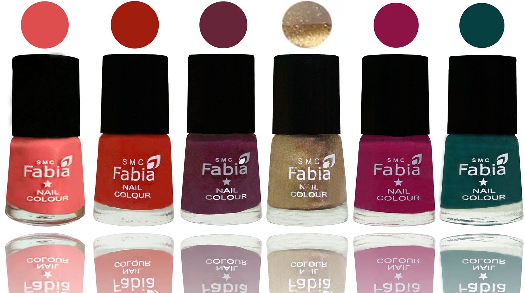 SMC Fabia Shine Bright Glossy Nail Polish Set - 6 Vibrant Colors (02600) | Long Lasting & Chip Resistant Nail Paint for Manicures, Pedicures & Nail Art