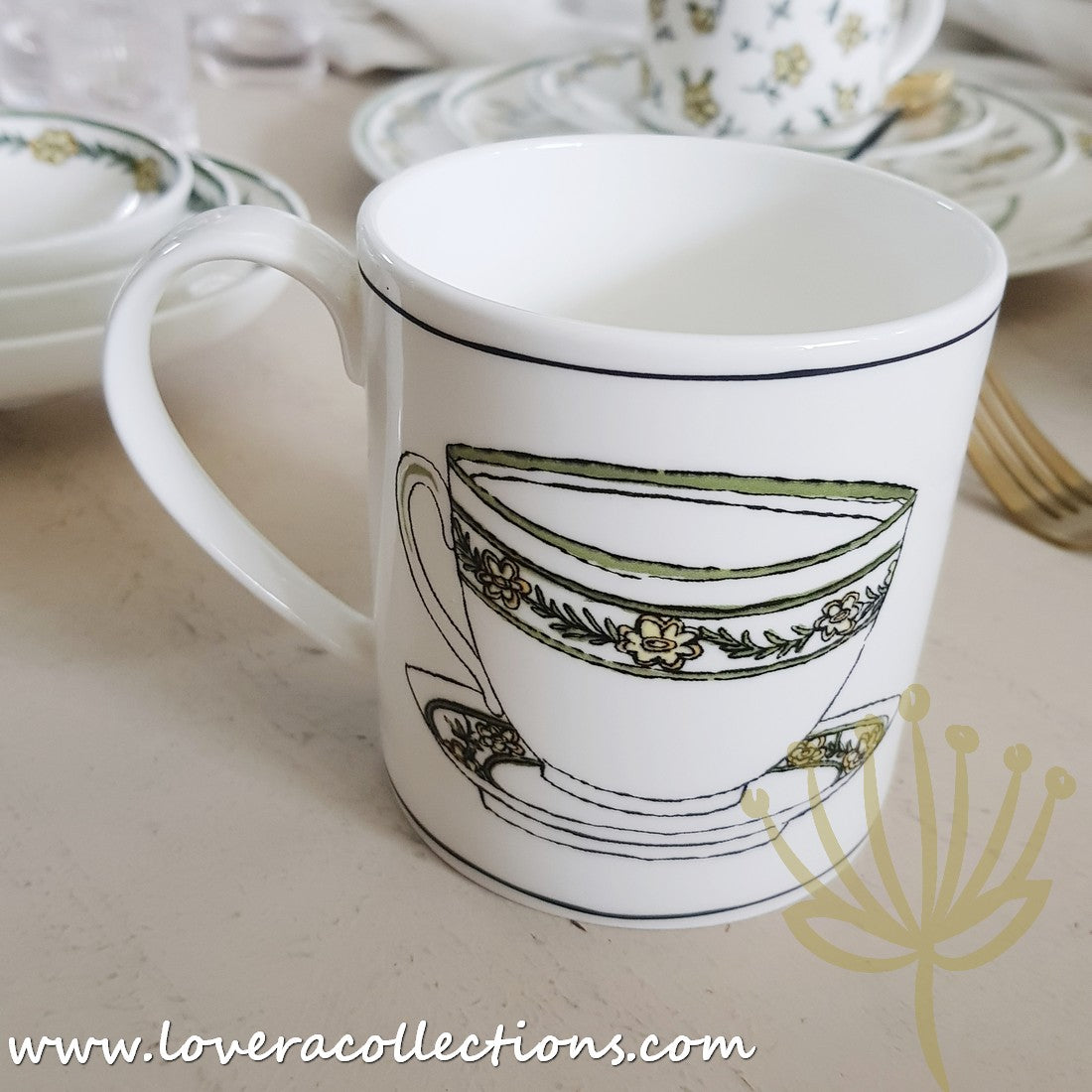 Twig New York Daisy Chain Ceramic Coffee Mug - 16oz Large Tea Cup with Handle, Dishwasher & Microwave Safe - Perfect for Home, Office, or Gift Giving