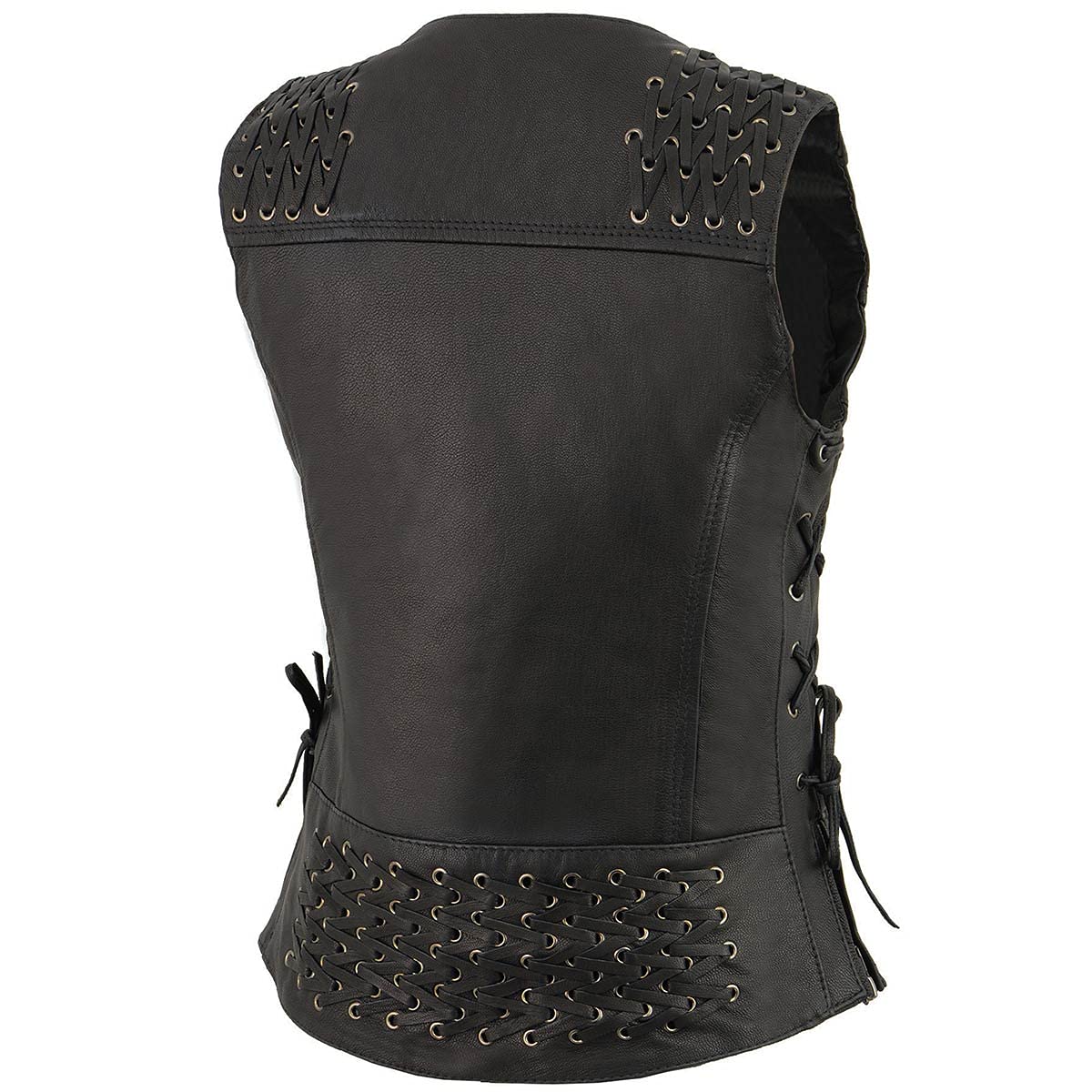 Milwaukee Leather MLL4525 Women's Black Leather Motorcycle Vest - Lightweight Lace-to-Lace Design with Lower Zip Expansion - Perfect for Riding, Biker Events & Casual Outfits