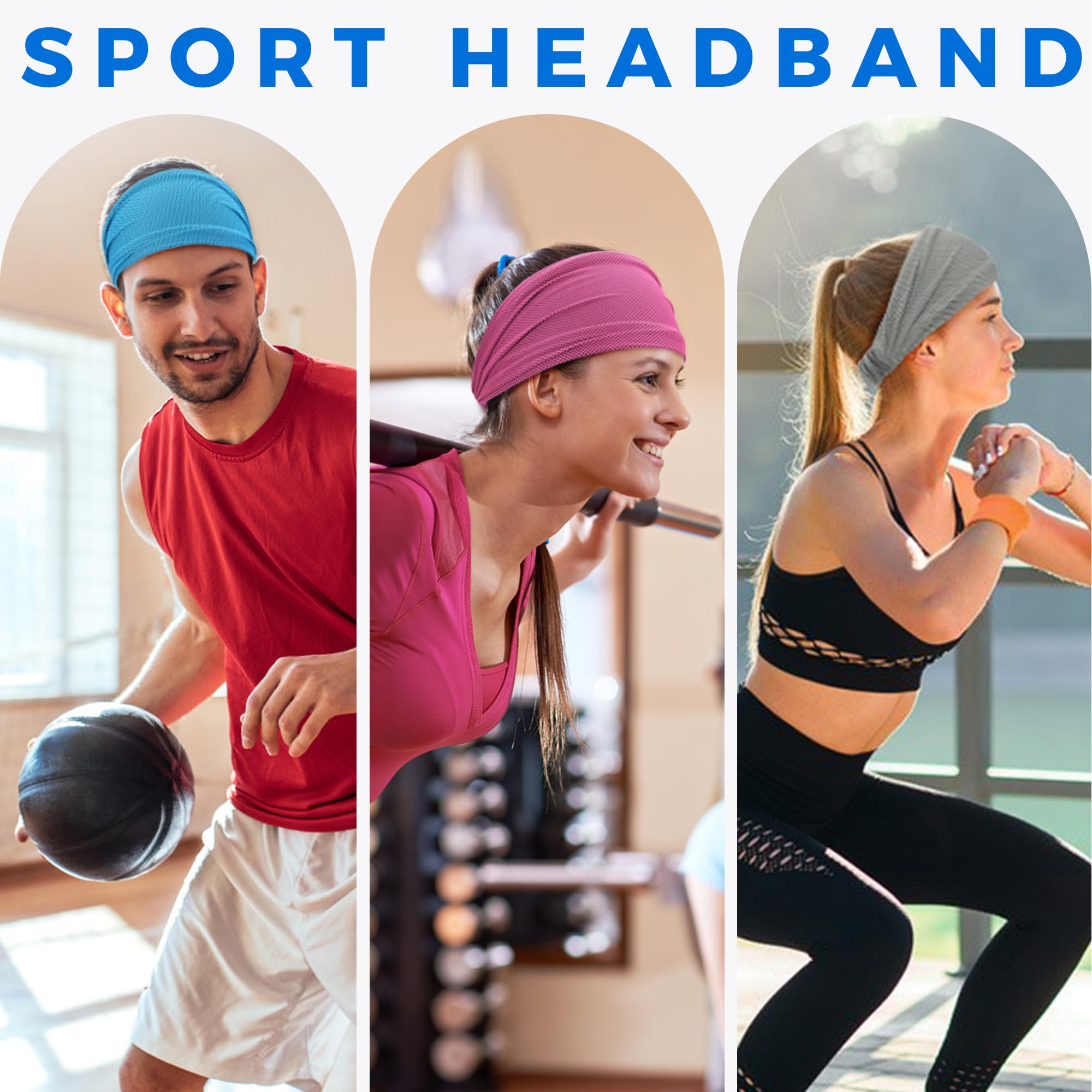 Cooling Workout Headbands for Women & Men - Stretchy Non-Slip Sweat Bands for Running, Yoga, Tennis & Gym - Moisture Wicking Sports Headwear for Active Lifestyles