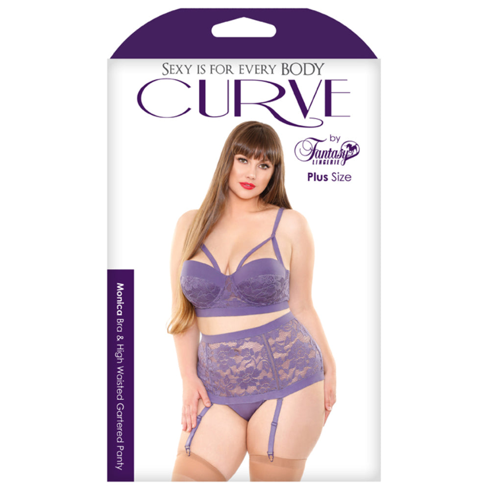 Fantasy Lingerie Curve Monica Bra & High Waisted Gartered Panty Set - Sexy Lingerie for Women, Plus Size Underwear Set for Date Night & Special Occasions