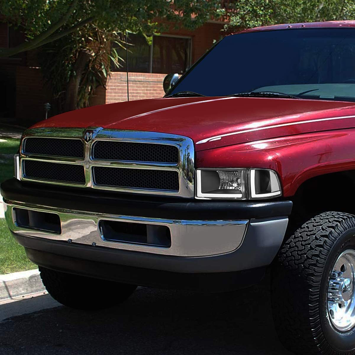 DNA MOTORING HL-LB2-DR944-BK-CL1 Black LED Headlights with Daytime Running Lights - Compatible with 1994-2002 Dodge Ram 1500/2500/3500 - Upgrade for Improved Visibility & Style (Perfect for Night Driving & Off-Road Adventures)