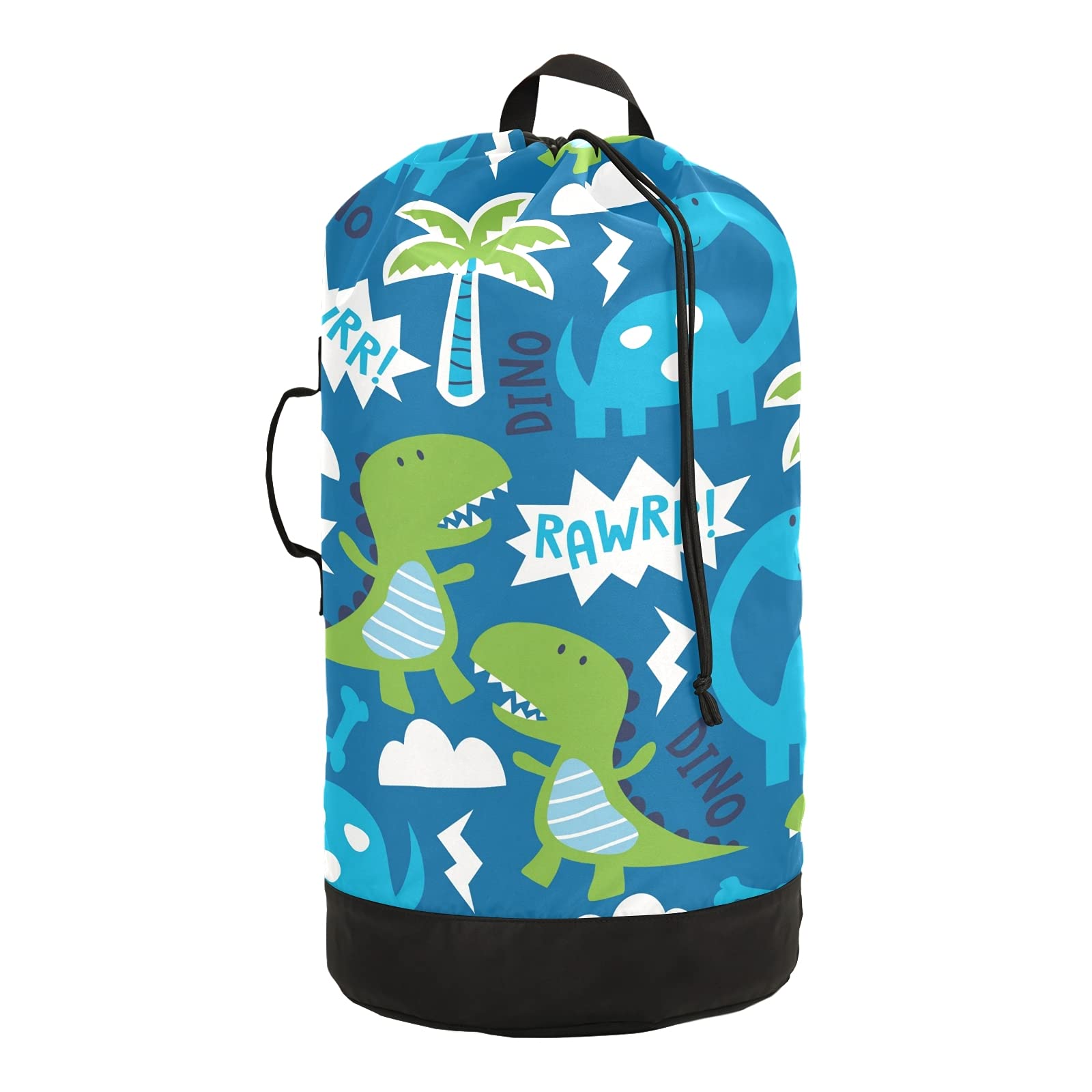 Blue Dinosaur Laundry Backpack - Large Waterproof Laundry Bag with Adjustable Shoulder Straps for College Dorm, Travel & Gym - Perfect for Students, Camping & Sports Gear Storage