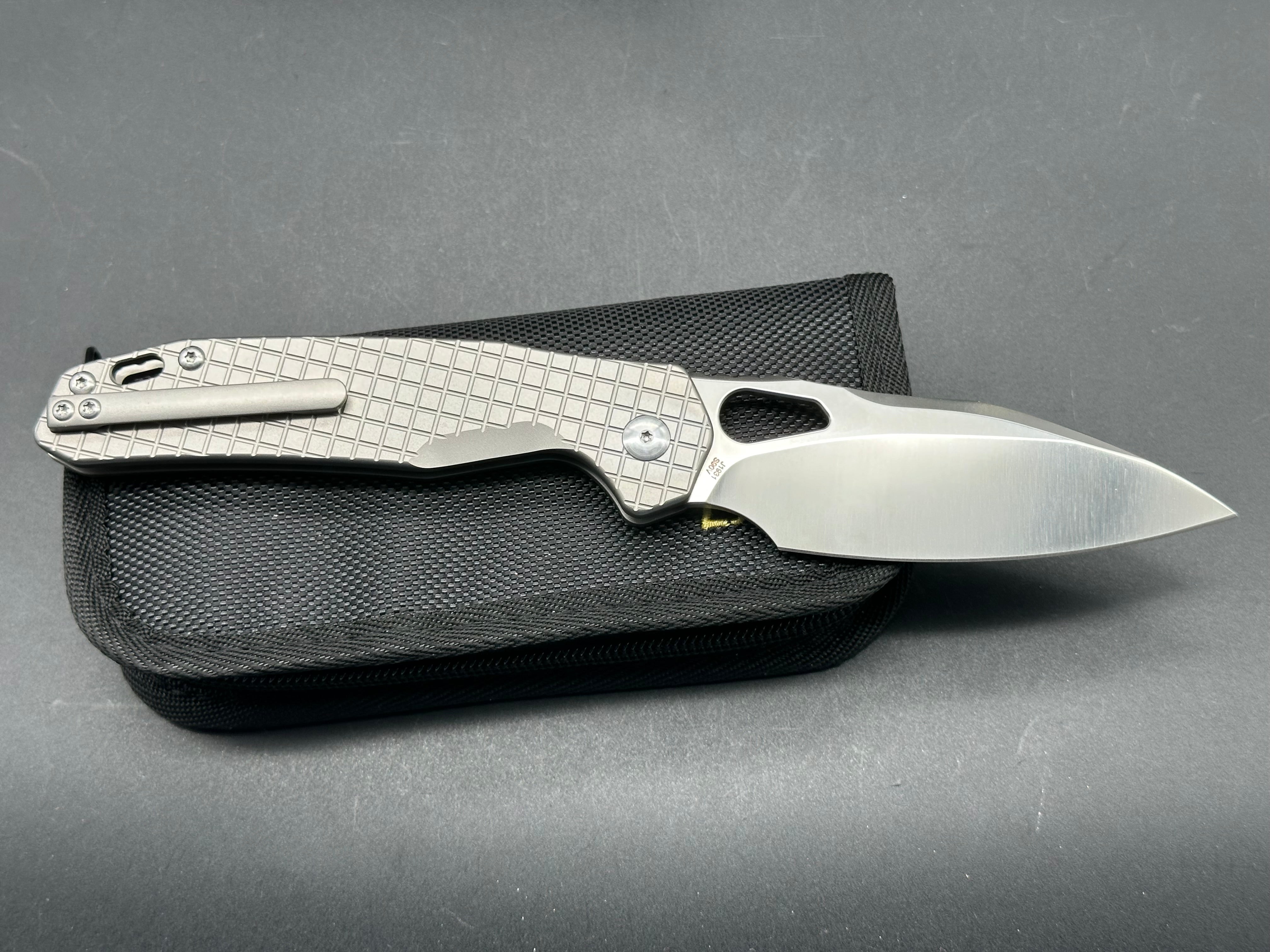 CJRB Frack Folding Knife - Titanium Frag Handle & S90V Satin Blade - EDC, Outdoor, Survival, Camping, Tactical Use