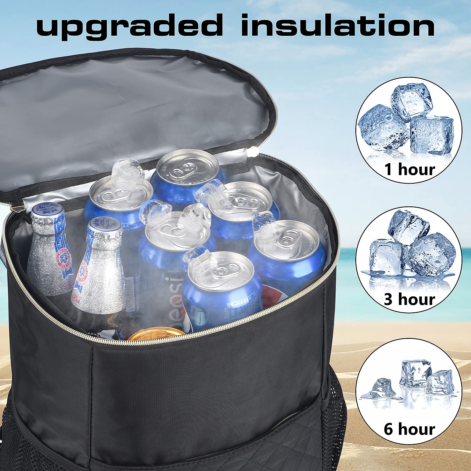 Wolka Insulated Cooler Backpack - 30 Can Capacity, Leak Proof & Waterproof Soft Sided Cooler Bag for Travel, Beach, Camping, Picnic, Hiking - Perfect Lunch Backpack for Women & Men (Ideal for Outdoor Adventures, Tailgating & Daily Commute)