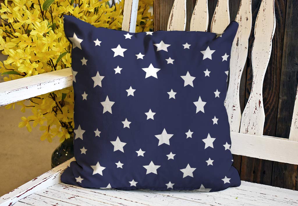 18x18 Inch Patriotic Star Throw Pillow Covers - Blue & White Decorative Couch Pillowcases for Sofa, Bed, Living Room - Perfect for 4th of July, Home Decor & Gifts (Set of 2)