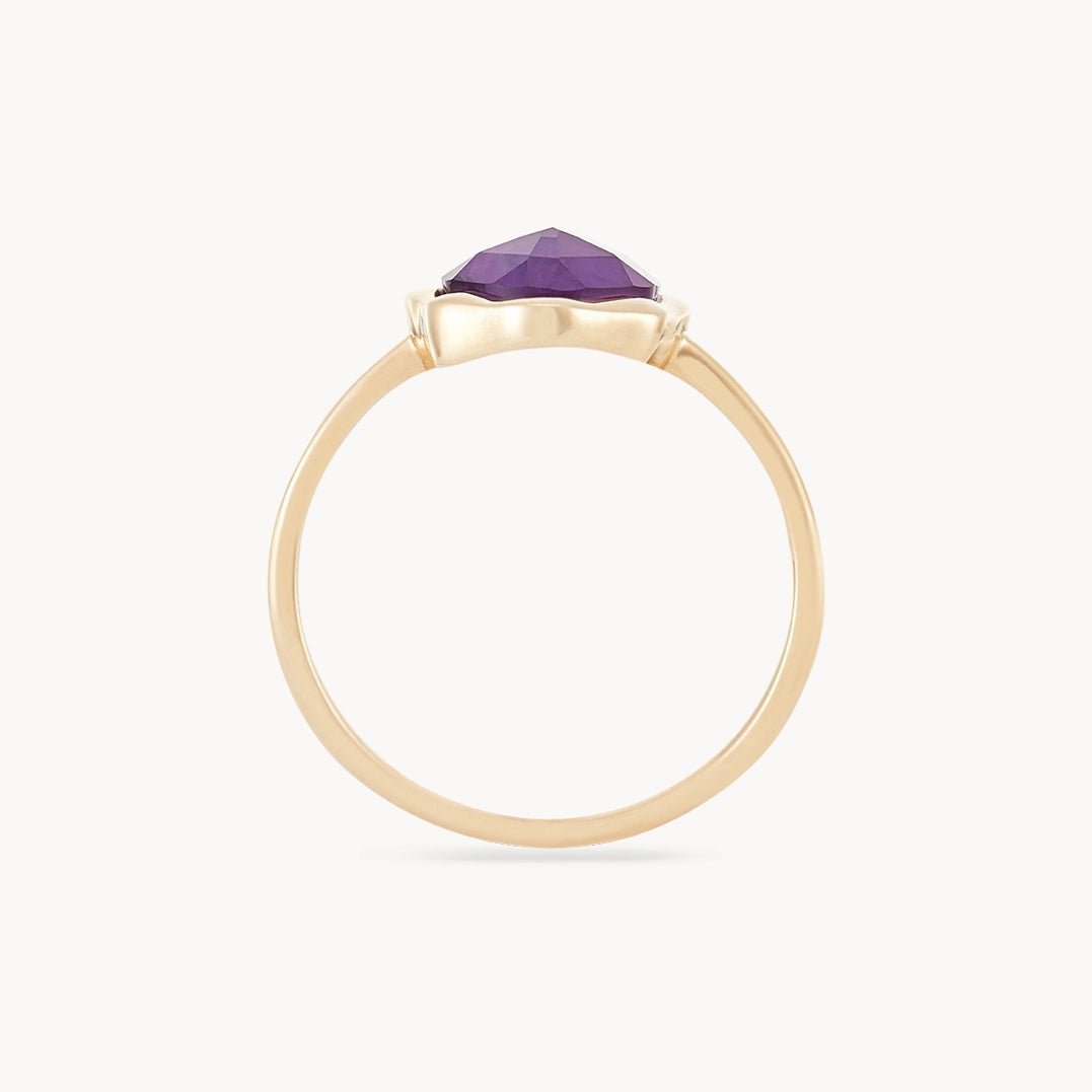 14K Yellow Gold Amethyst Mood Ring - Adjustable Emotional Healing Jewelry for Women, Gift for Her, Meditation & Stress Relief Accessory