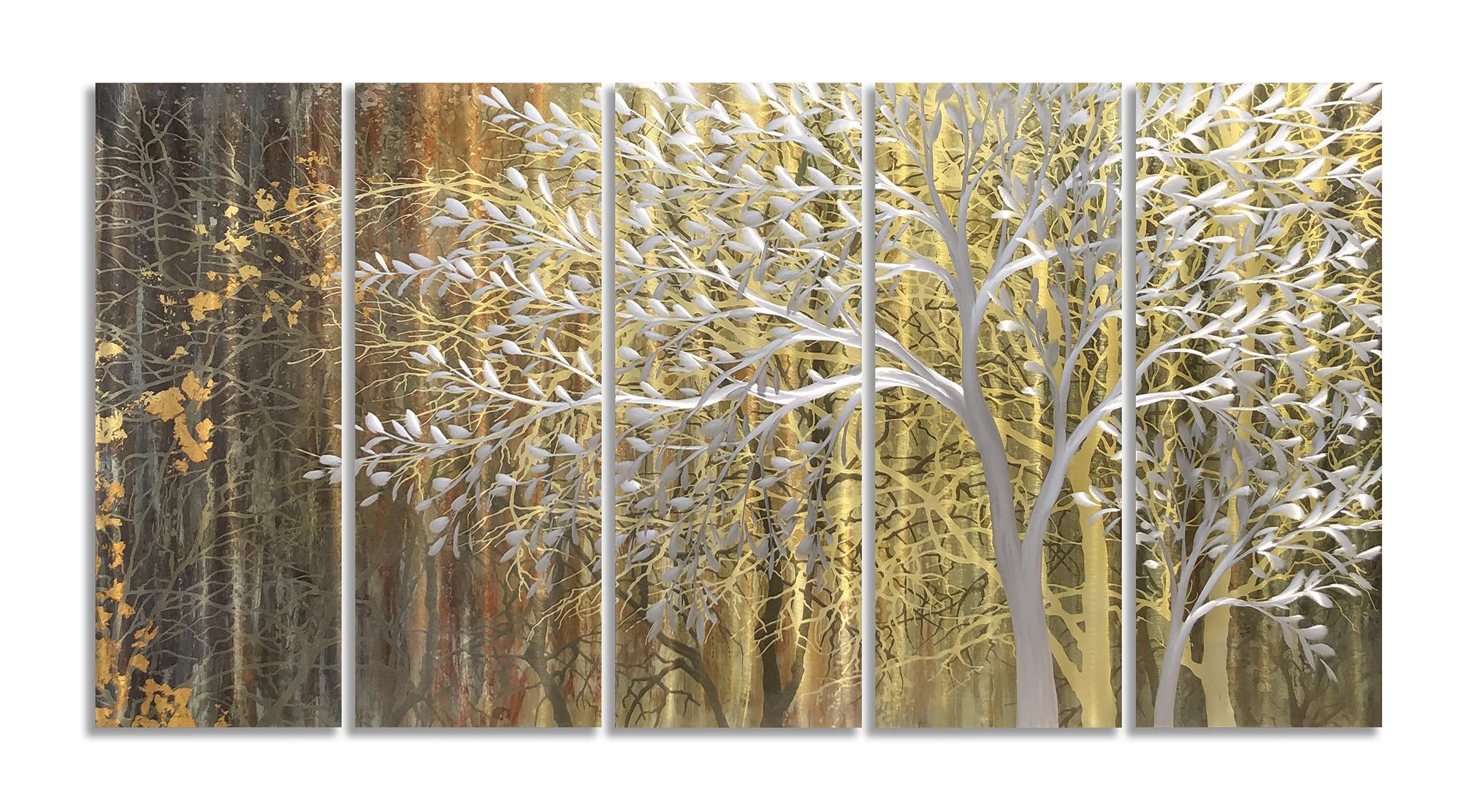 Yihui Arts Gold Metal Wall Art - Handcrafted 3D Tree Design on Aluminum Panel, Modern Forest Picture for Living Room, Bedroom & Kitchen Decor | Perfect for Home, Office & Gift Giving