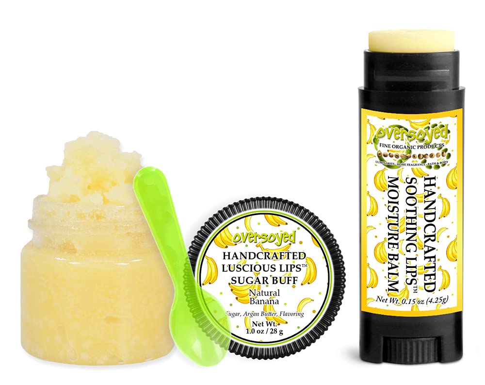 Natural Banana Lip Scrub & Moisturizer Set - Soothing Exfoliator & Chapped Lip Repair | Handcrafted Sweet Banana Flavored Lip Care Combo for Dry Lips | Perfect for Daily Lip Care & Gift Giving