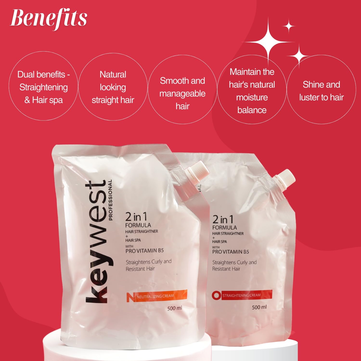 Keywest Professional Hair Neutralizing Cream - 500ml | 2in1 Formula Hair Straightener & Hair Spa Treatment with Vitamin B5 | Smooths Curly & Resistant Hair | Salon-Quality Results for Home Use