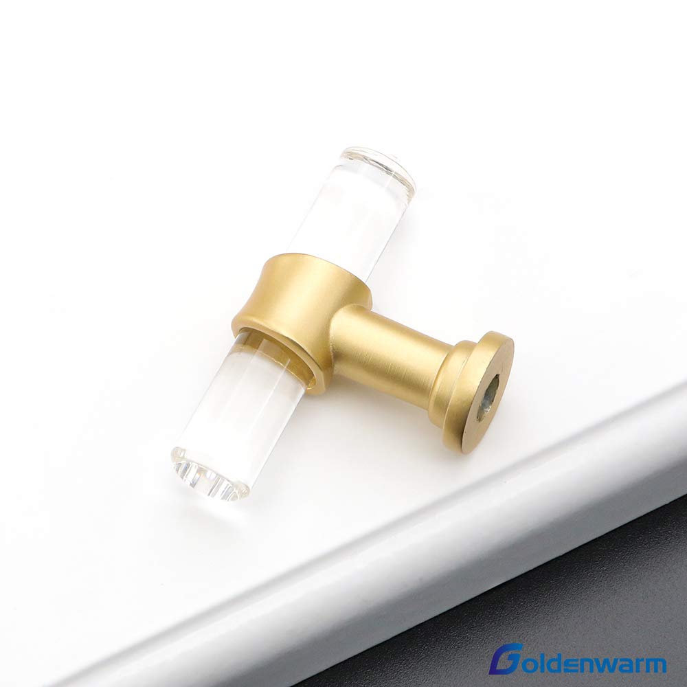 50 Pack Goldenwarm Brushed Brass Cabinet Knobs - LS9165GD Crystal Clear Acrylic Dresser Pull Handles for Kitchen, Bathroom & Furniture Upgrade (Gold Finish)