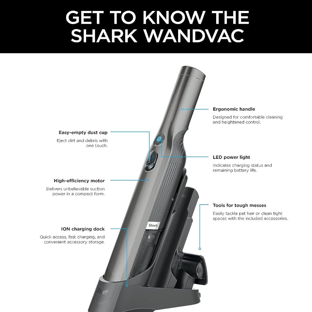 SHARK WANDVAC WV201 Cordless Handheld Vacuum Cleaner - Certified Refurbished with Home Essentials Warranty | Perfect for Pet Hair, Car Cleaning & Quick Home Messes