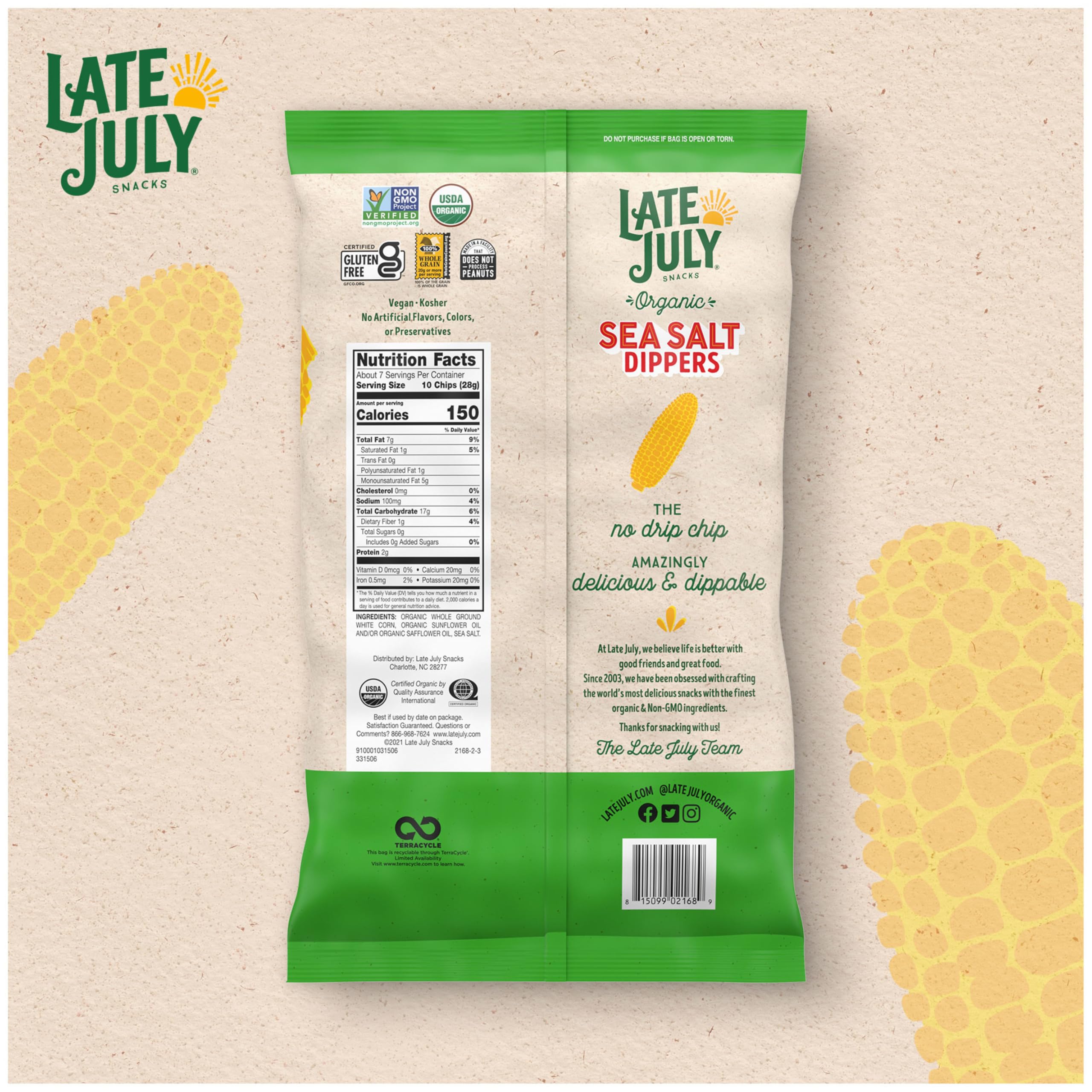 Organic White Corn Tortilla Chips by Late July Snacks - 7.4 Oz, Gluten-Free & Non-GMO - Perfect for Dips, Nachos & Party Snacks