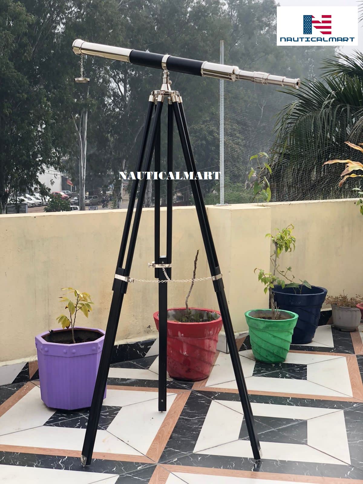 Nautical-Mart 60'' Brass Floor Standing Telescope with Tripod - Chrome Finish | Perfect for Marine Navigation, Stargazing & Outdoor Exploration