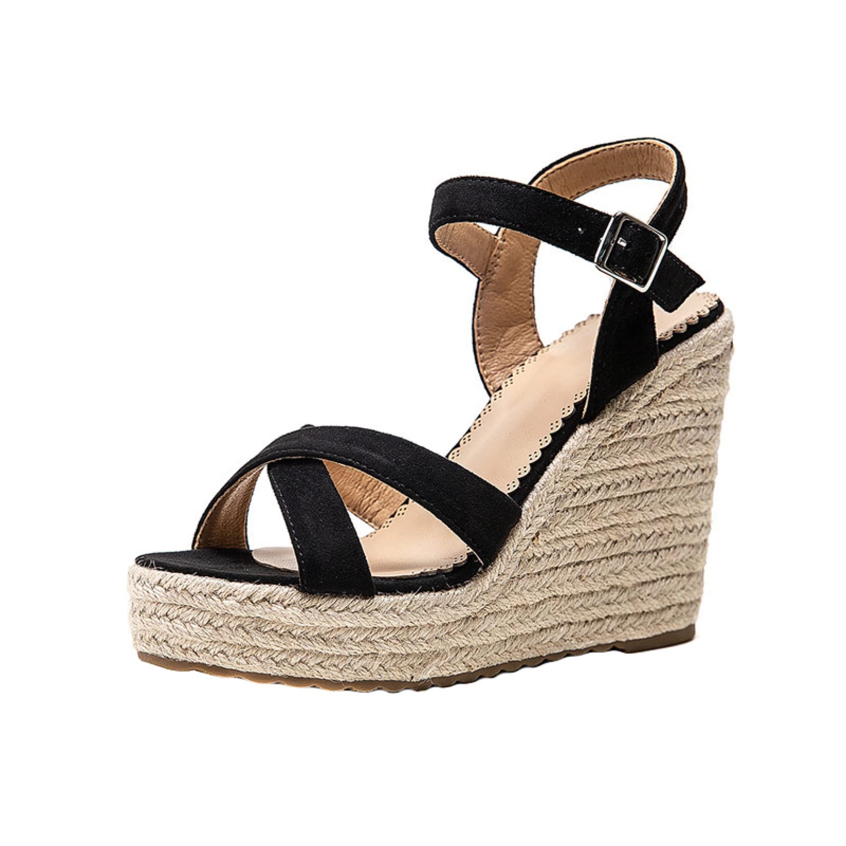 Hoxekle Women's Wedge Sandals with Ankle Strap - Summer Espadrilles Open Toe Casual Shoes - Platform Sandals for Beach, Vacation & Everyday Wear