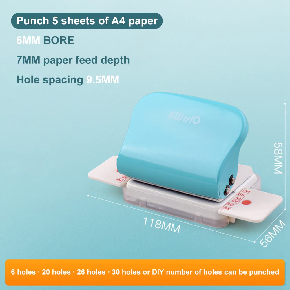 6-Hole Paper Punch for DIY Scrapbooking, Photo Albums & Craft Projects - Light Green Handmade Hole Puncher Tool for Office, Handbooks & Creative Card Making | Perfect for Scrapbookers, Crafters & Office Organization