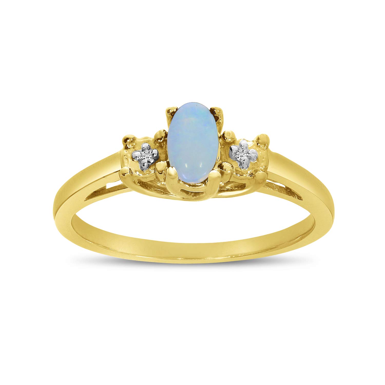 14K Yellow Gold Oval Opal and Diamond Ring for Women - Elegant Birthstone Jewelry Gift for Anniversary, Engagement, or Special Occasions