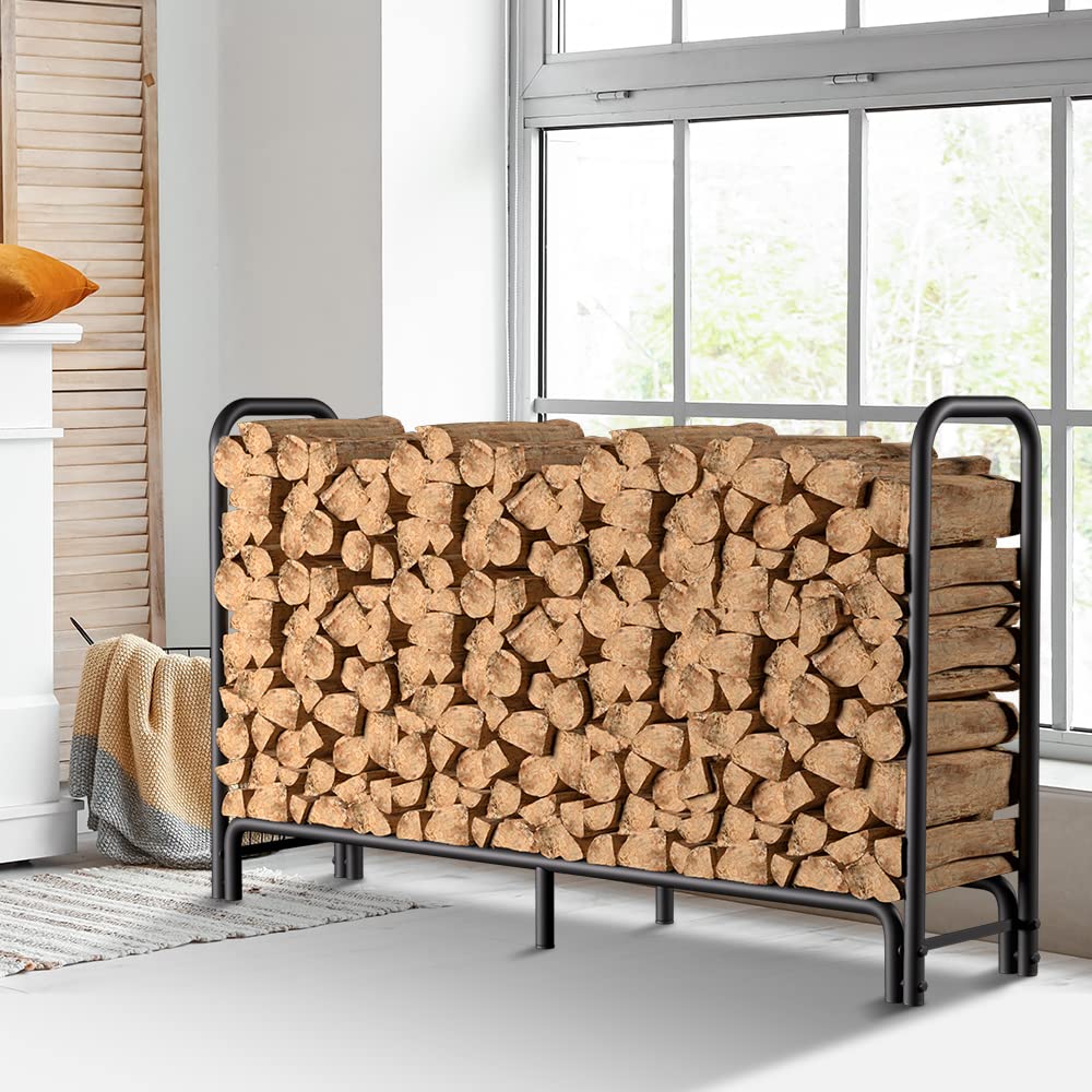 AMAGABELI Heavy-Duty 6ft Outdoor Firewood Rack with Waterproof Cover - Log Holder for Fireplace, Fire Pit & Wood Storage - Durable Black Steel Firewood Organizer for Patio, Backyard & Camping Use