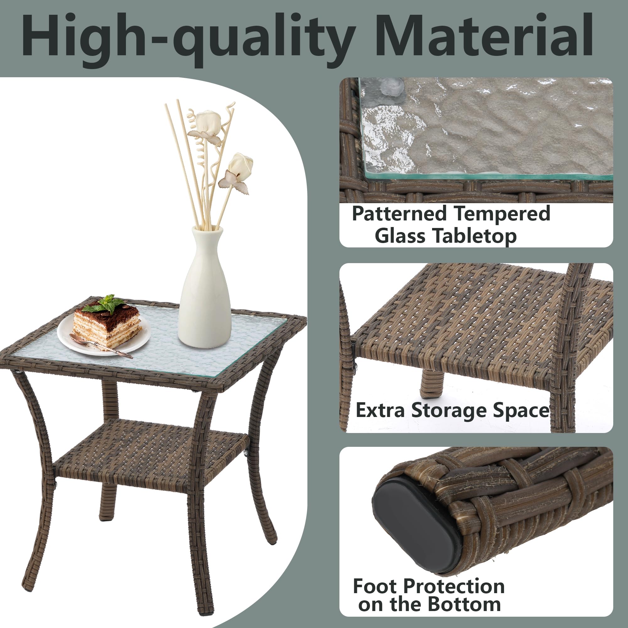 **Outdoor Rocking Chairs Adjustable Rattan Recliner - PE Wicker Patio Furniture Set with Thick Cushions & Removable Glass Tabletop, Beige - Perfect for Garden, Poolside, and Backyard Relaxation**