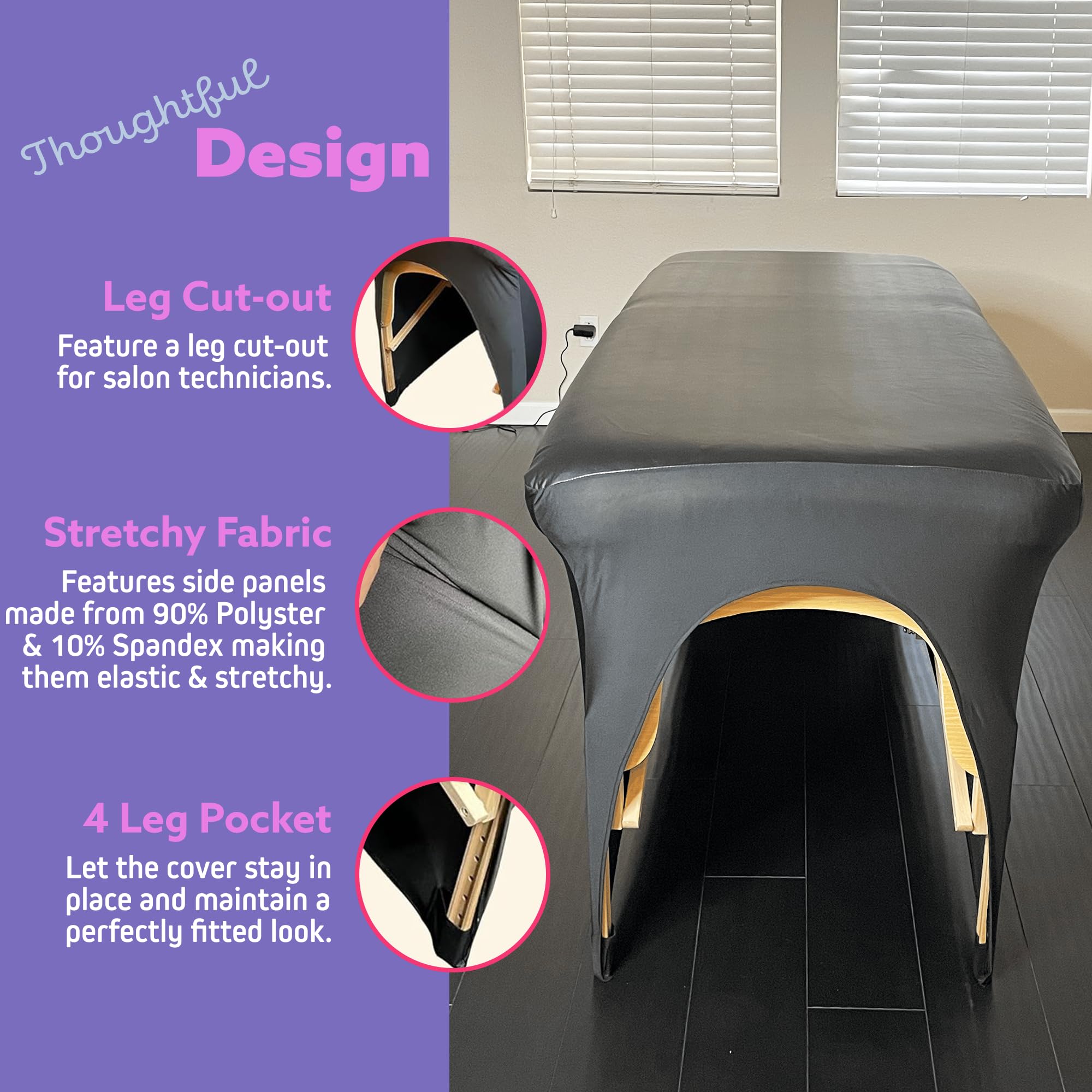 Waterproof Artificial Leather Spa Mattress Topper - Lash Bed Cover, Massage Table Protector & Wax Bed Cover for Salon, Esthetician & Spa Treatments | Fits Lash Extension, Facial & Massage Beds - Black
