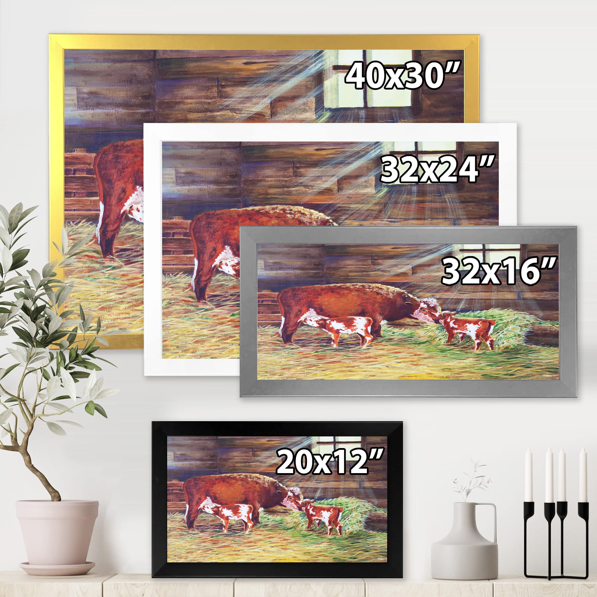 DesignQ Newborn Twin Calves Farmhouse Framed Wall Art - Rustic Nursery Decor, Country Living Room Painting, Farm Animal Themed Home Decoration for Baby Shower Gifts & Cozy Farmhouse Style Interiors