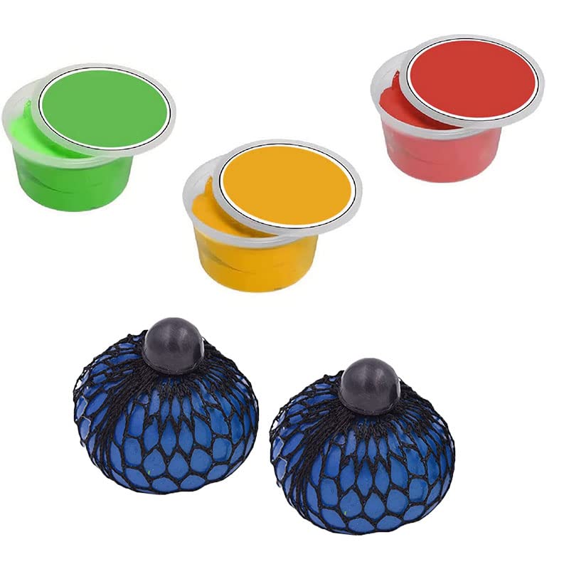 Therapy Putty for Hand Exercise - 3 Pack Non-Toxic Squeezable Stress Relief Putty (Soft/Medium/Firm) + 2 Sensory Fidget Balls - Occupational Therapy Tools for Adults & Kids - Perfect for Anxiety Relief, Rehabilitation, and Special Needs Sensory Play