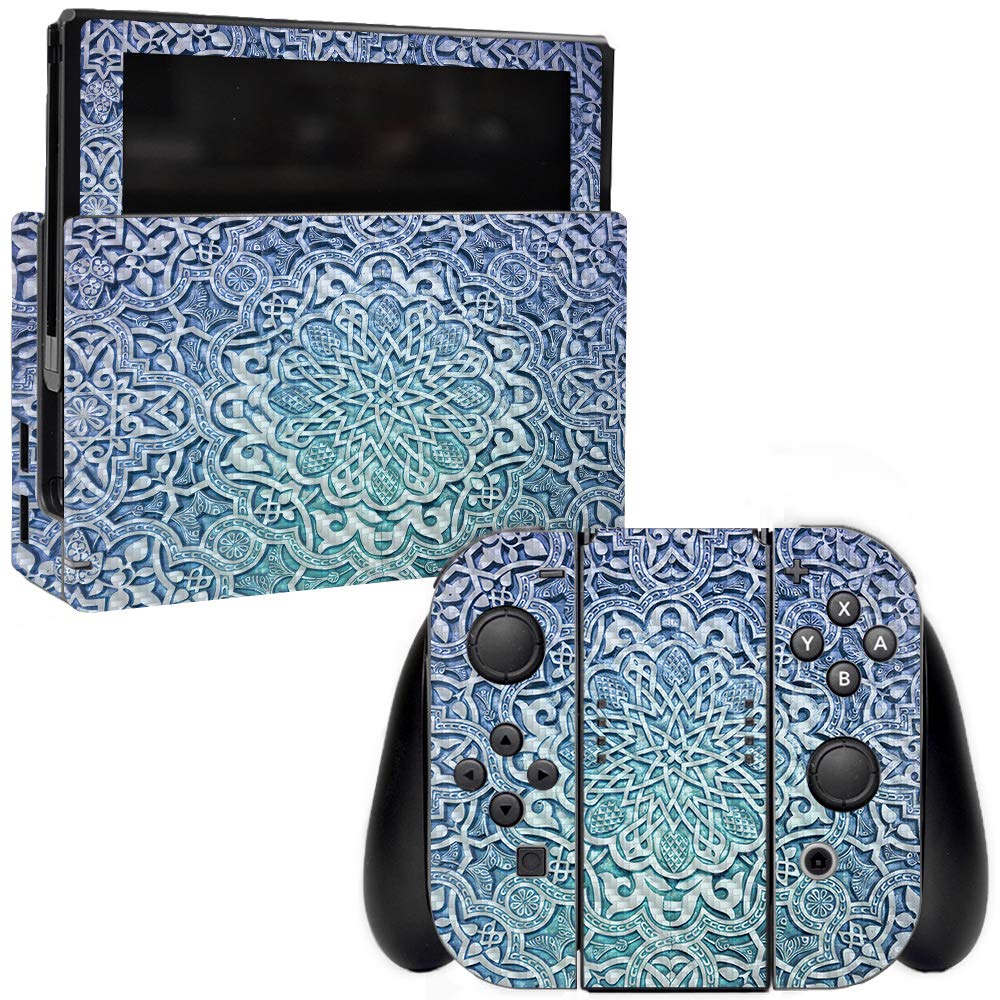 Premium Carbon Fiber Skin for Nintendo Switch - Carved Blue | Protective & Durable Textured Cover | Easy to Apply & Remove | Made in USA | Perfect for Gaming, Travel & Customization