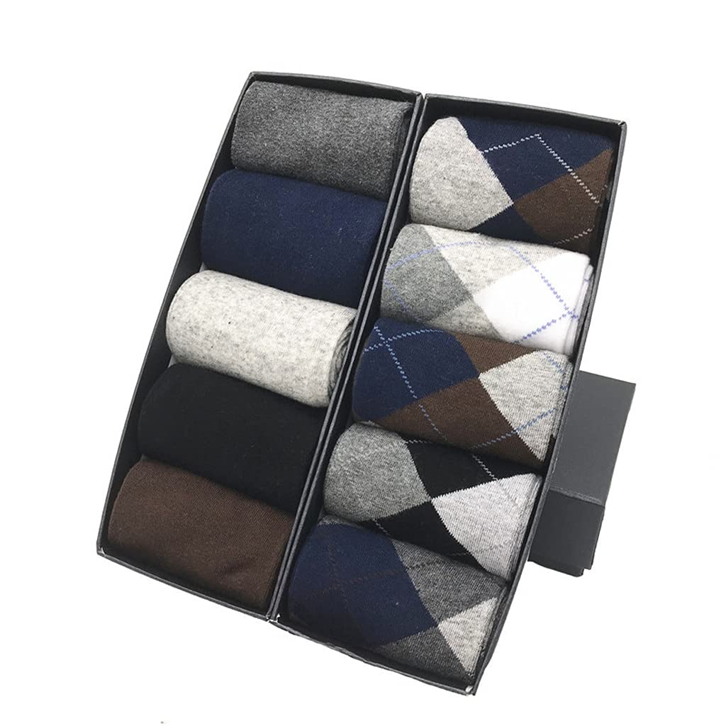 Premium Cotton Crew Socks for Men - Classic Solid & Plaid Business Dress Socks (Size 40-46) - Comfortable Office, Formal & Casual Wear Socks