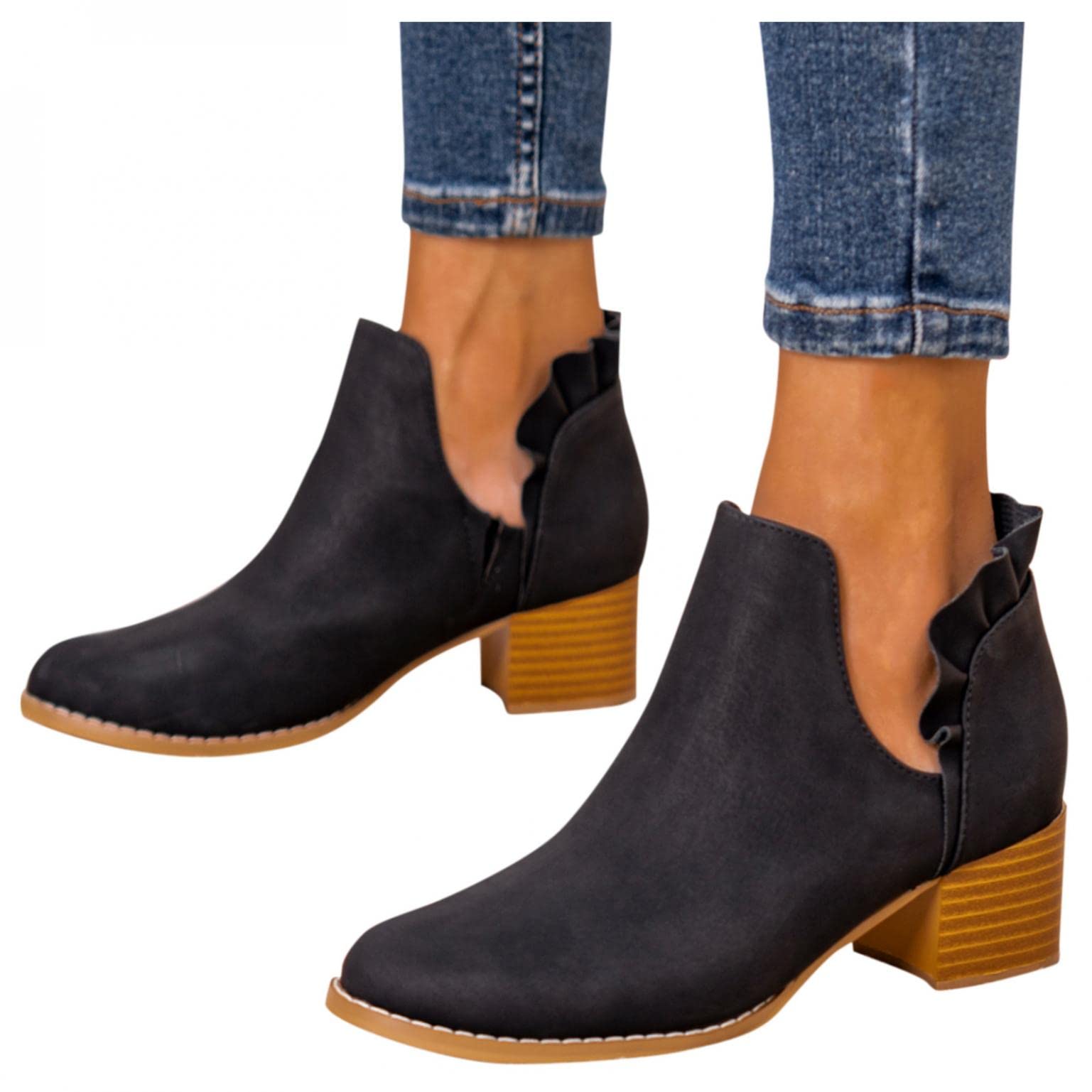 UOCUFY Women's Slip-On Cowboy Boots with Zipper - Stylish Cowgirl Ankle Boots, High Heels & Open Toe for Outdoor Wear | Perfect for Country Concerts, Rodeos & Western Fashion