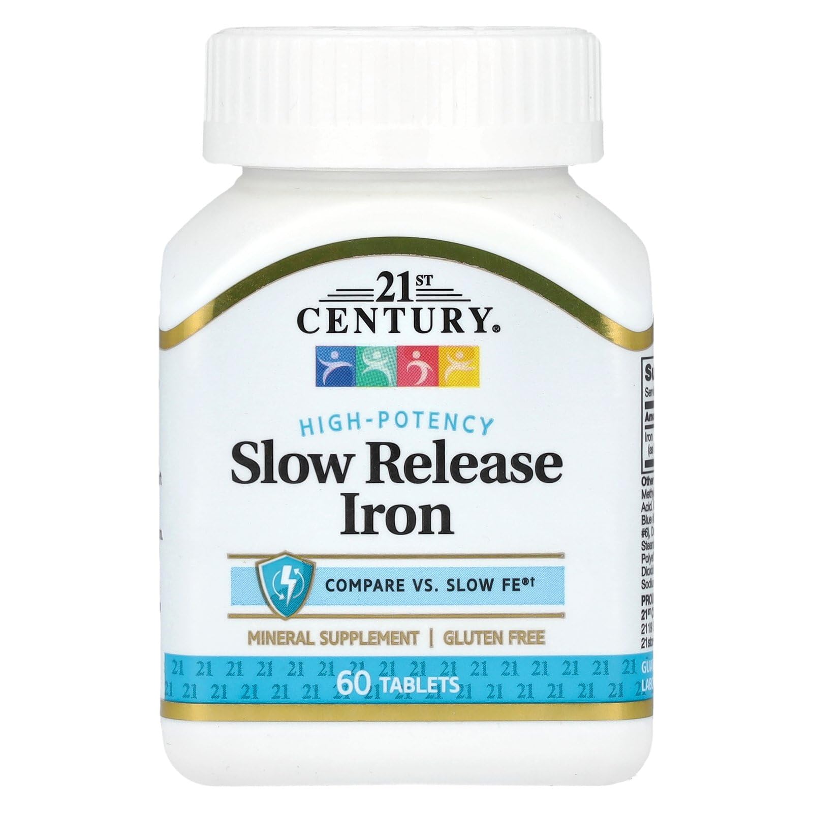 21st Century Slow Release Iron Supplement Tablets - 60 Count for Energy Boost & Anemia Support - Ideal for Active Lifestyles & Vegetarian Diets