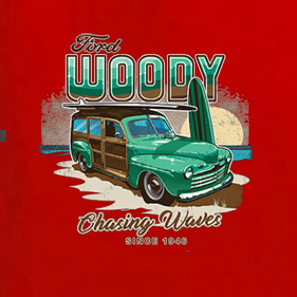 Wild Bobby 1946 Vintage Ford Woody Surfing Waves Graphic Hoodie - Retro Car & Truck Unisex Sweatshirt - Perfect for Beach Outings & Car Enthusiast Fashion